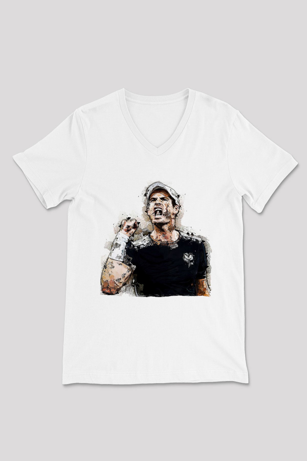 Andy Murray Baskılı Beyaz Unisex V Yaka Tişört - Tshirt