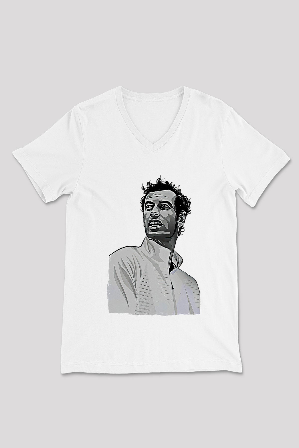 Andy Murray Baskılı Beyaz Unisex V Yaka Tişört - Tshirt
