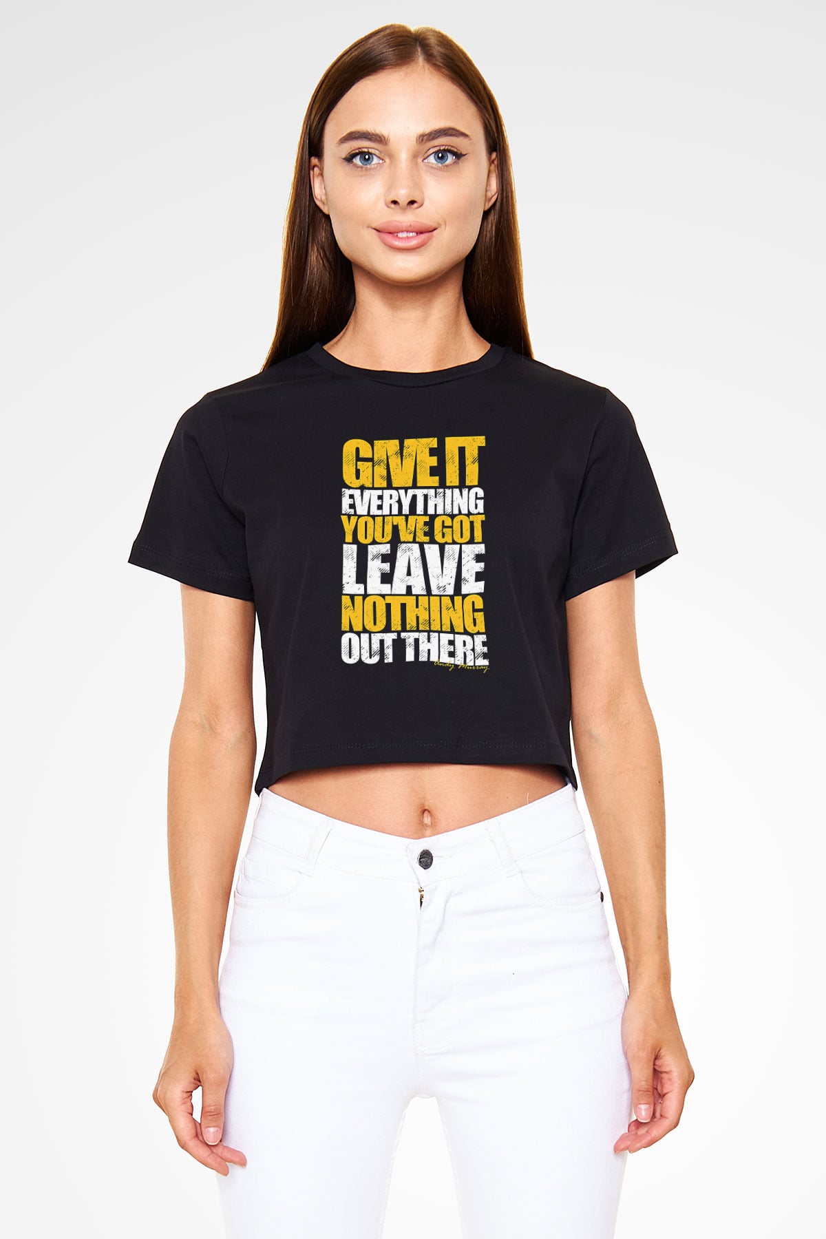 Andy Murray Baskılı Siyah Crop Top Kadın Tişört - Tshirt