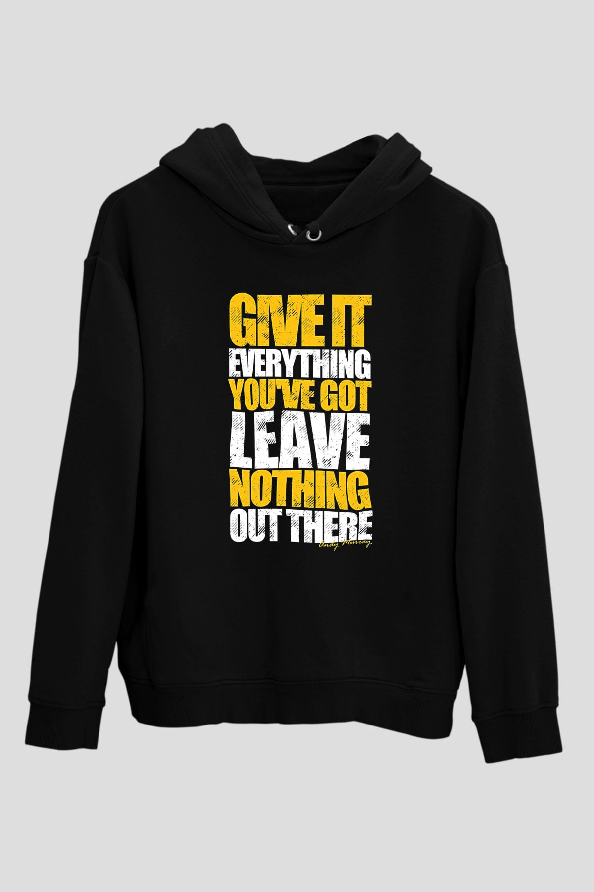 Andy Murray Baskılı Unisex Siyah Kapüşonlu Sweatshirt