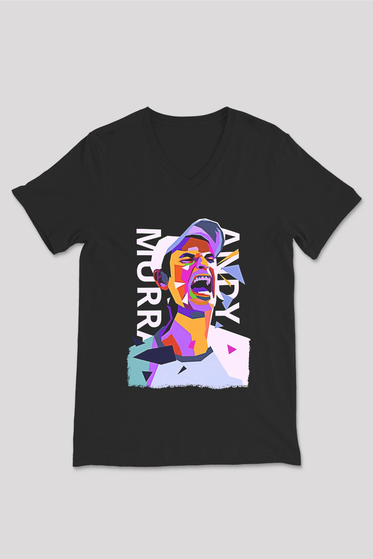 Andy Murray Baskılı Unisex Siyah V Yaka Tişört - Tshirt