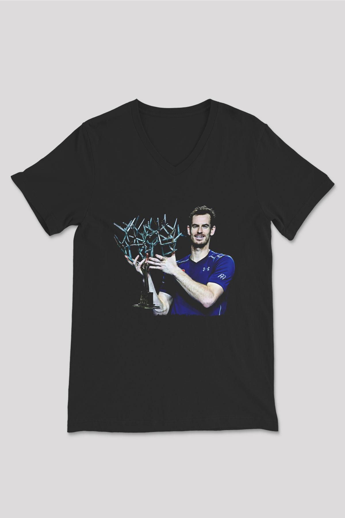 Andy Murray Baskılı Unisex Siyah V Yaka Tişört - Tshirt