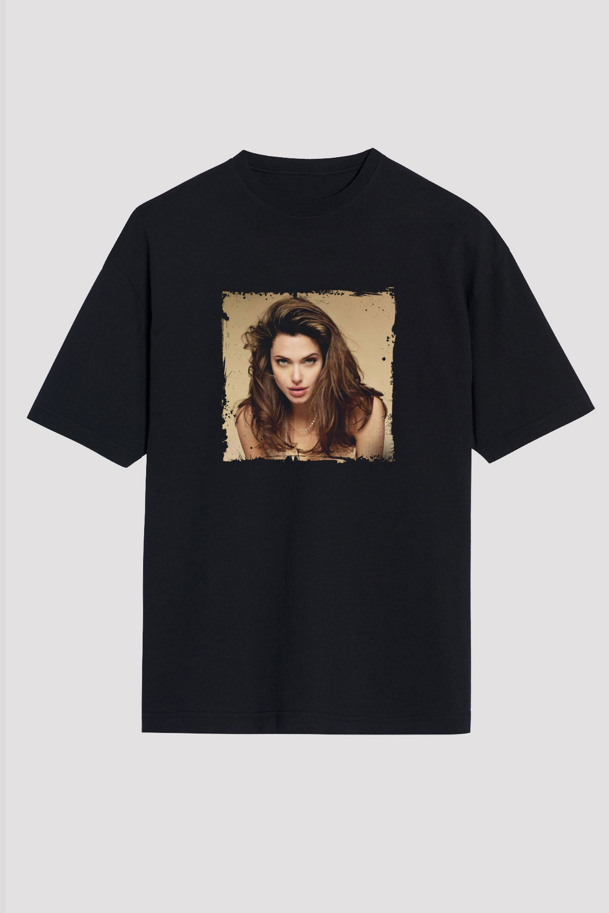 Angelina Jolie Baskılı Unisex Siyah Oversize Tişört