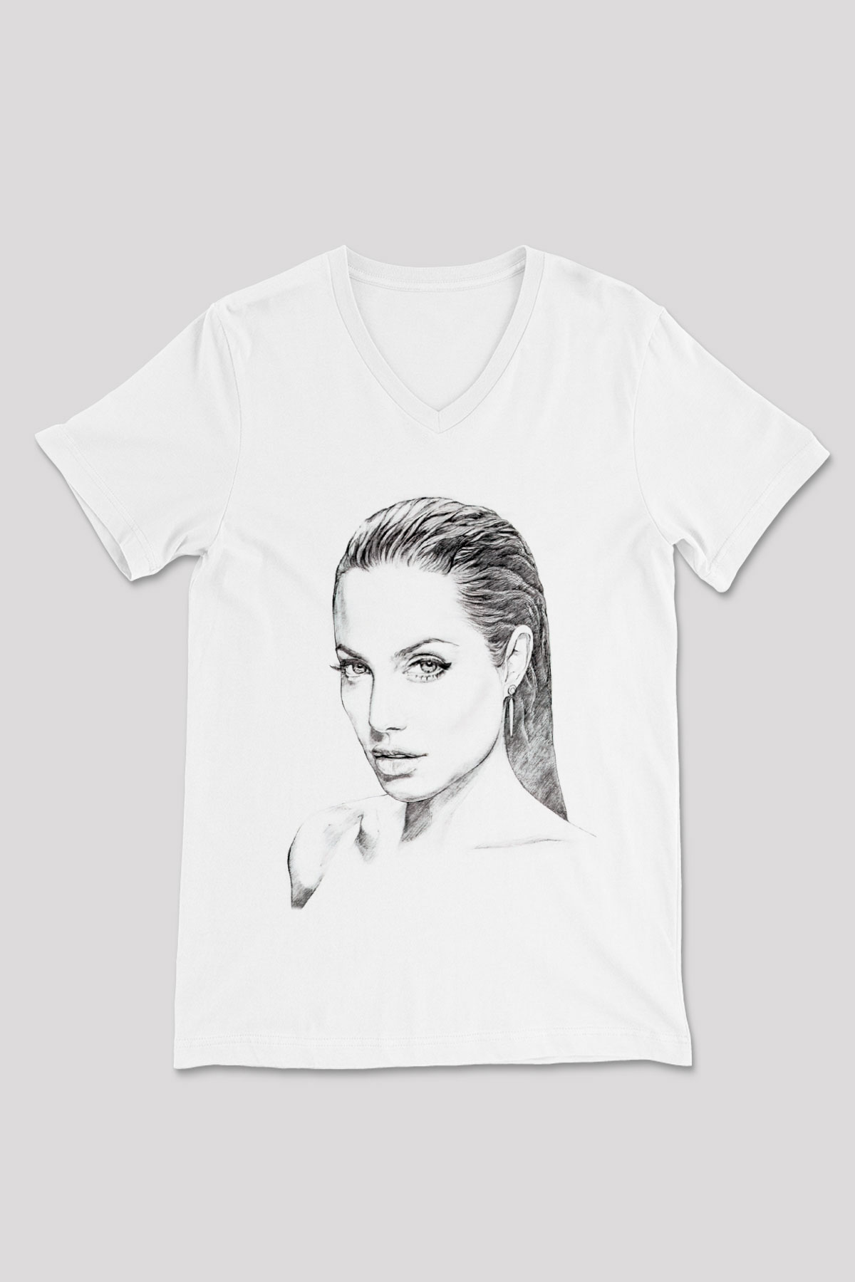 Angelina Jolie Beyaz Unisex V Yaka Tişört