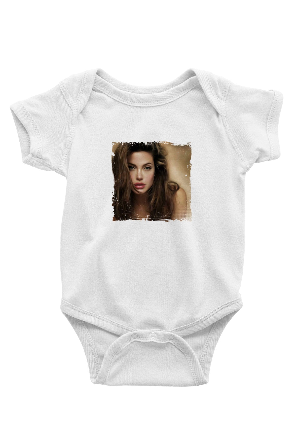 Angelina Jolie Unisex Baskılı Beyaz Bebek Body - Zıbın