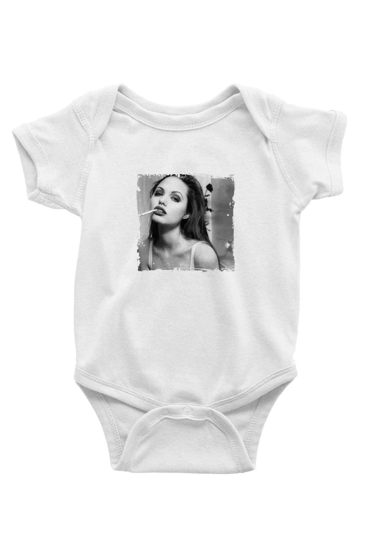 Angelina Jolie Unisex Baskılı Beyaz Bebek Body - Zıbın