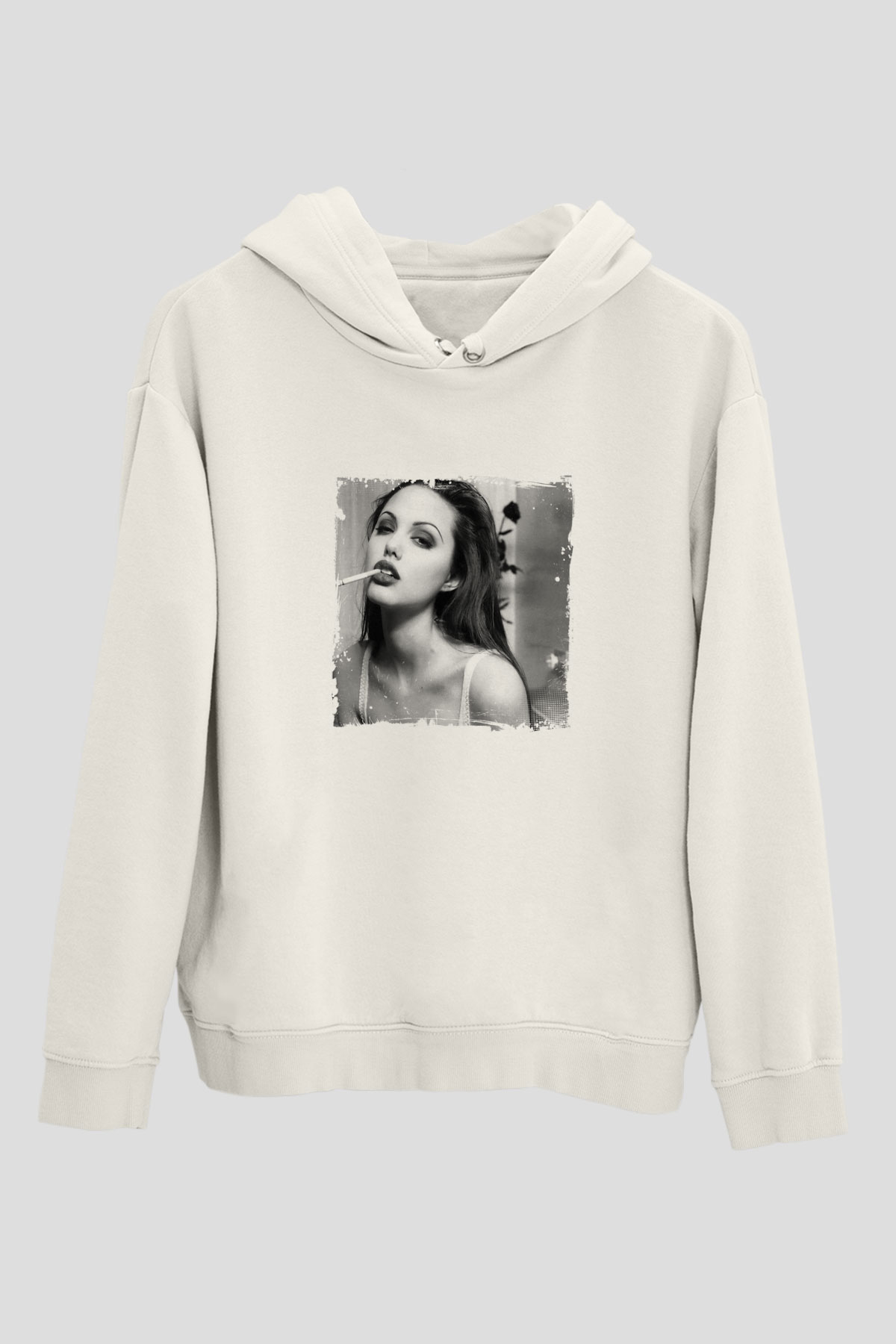 Angelina Jolie Unisex Baskılı Beyaz Kapüşonlu Sweatshirt