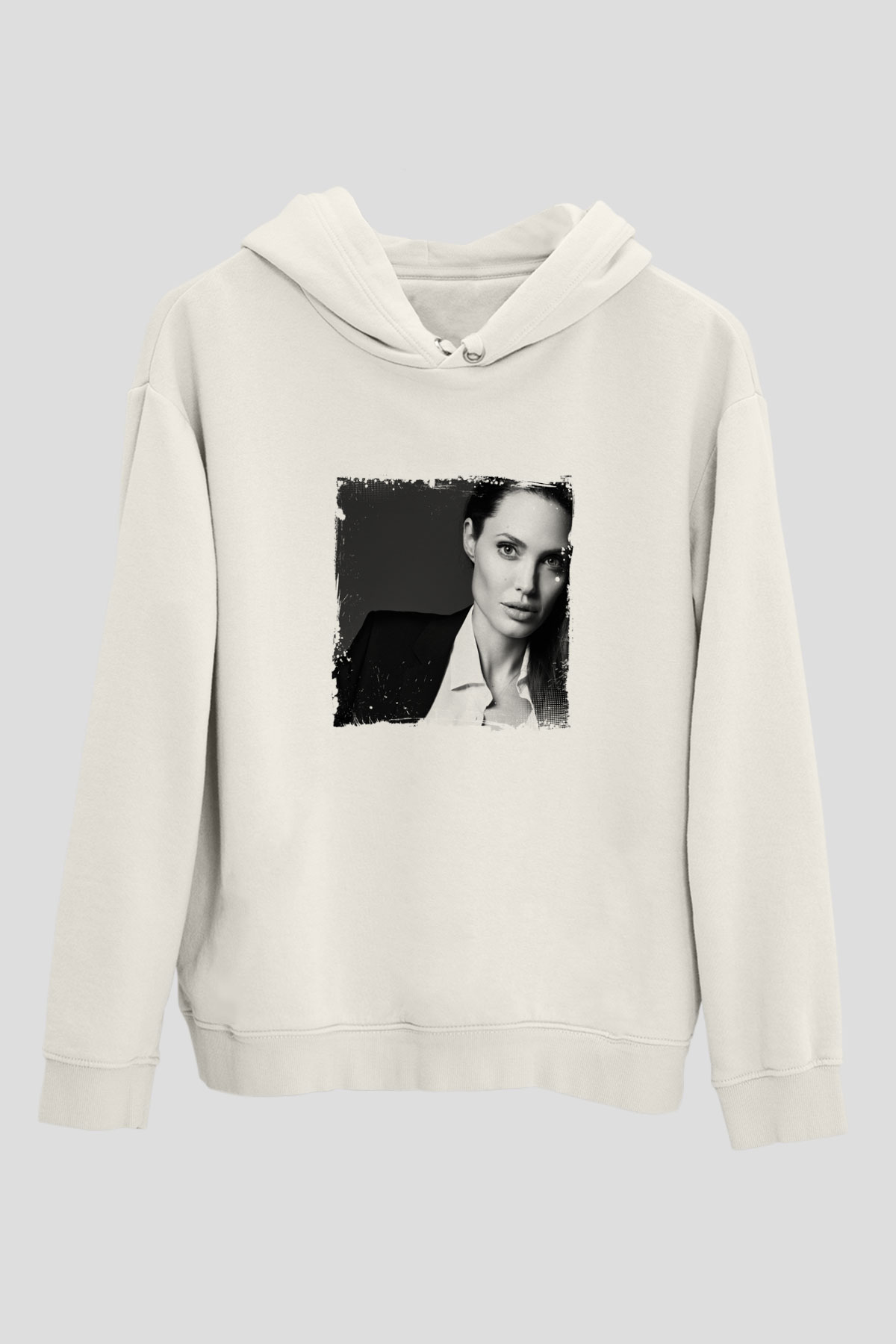 Angelina Jolie Unisex Baskılı Beyaz Kapüşonlu Sweatshirt