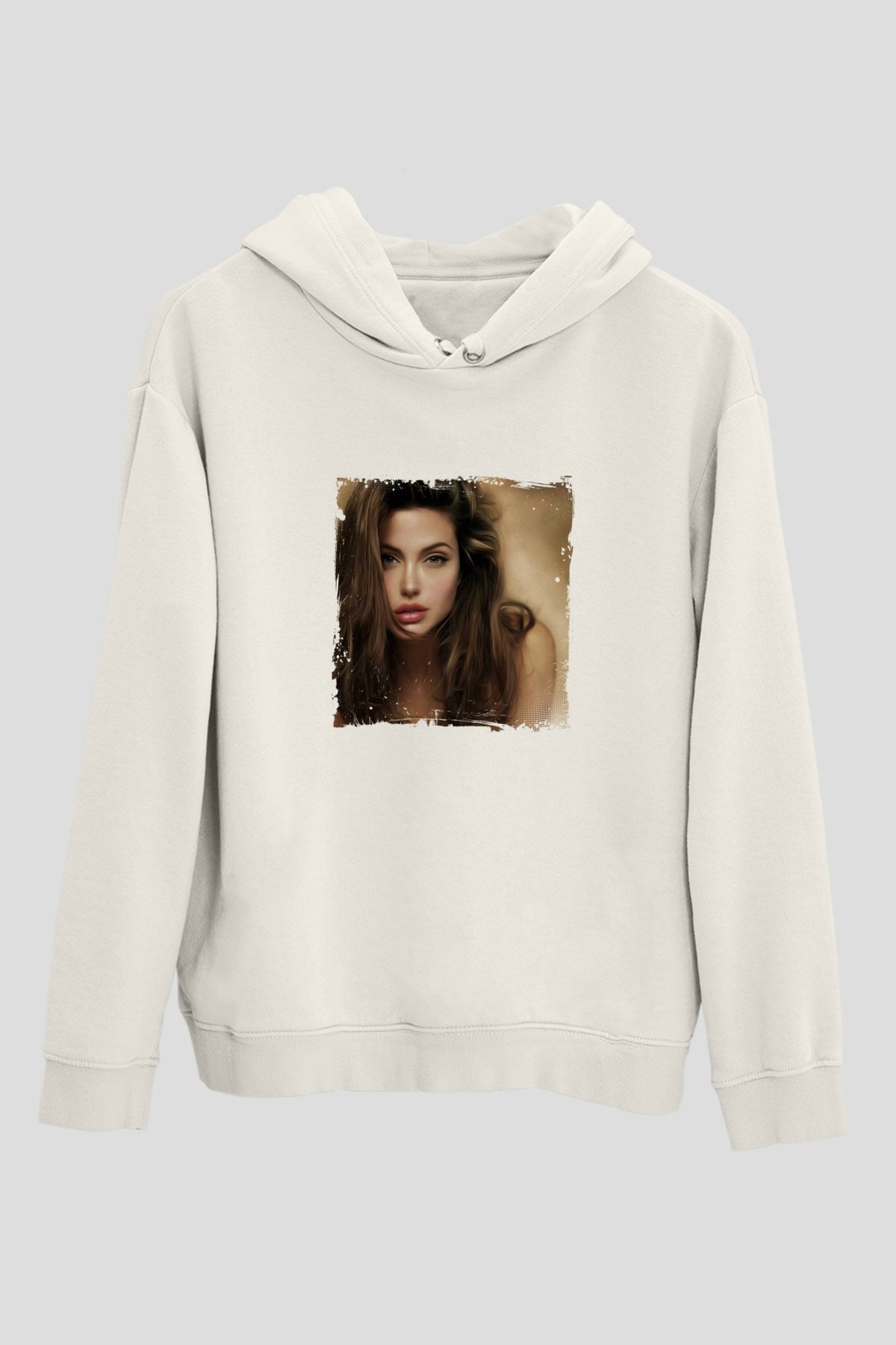 Angelina Jolie Unisex Baskılı Beyaz Kapüşonlu Sweatshirt