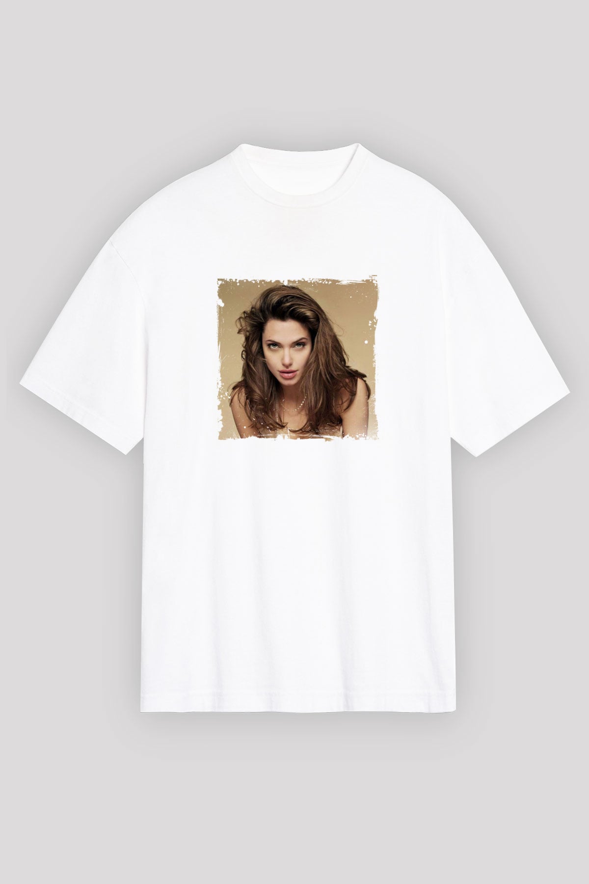 Angelina Jolie Unisex Baskılı Beyaz Tişört