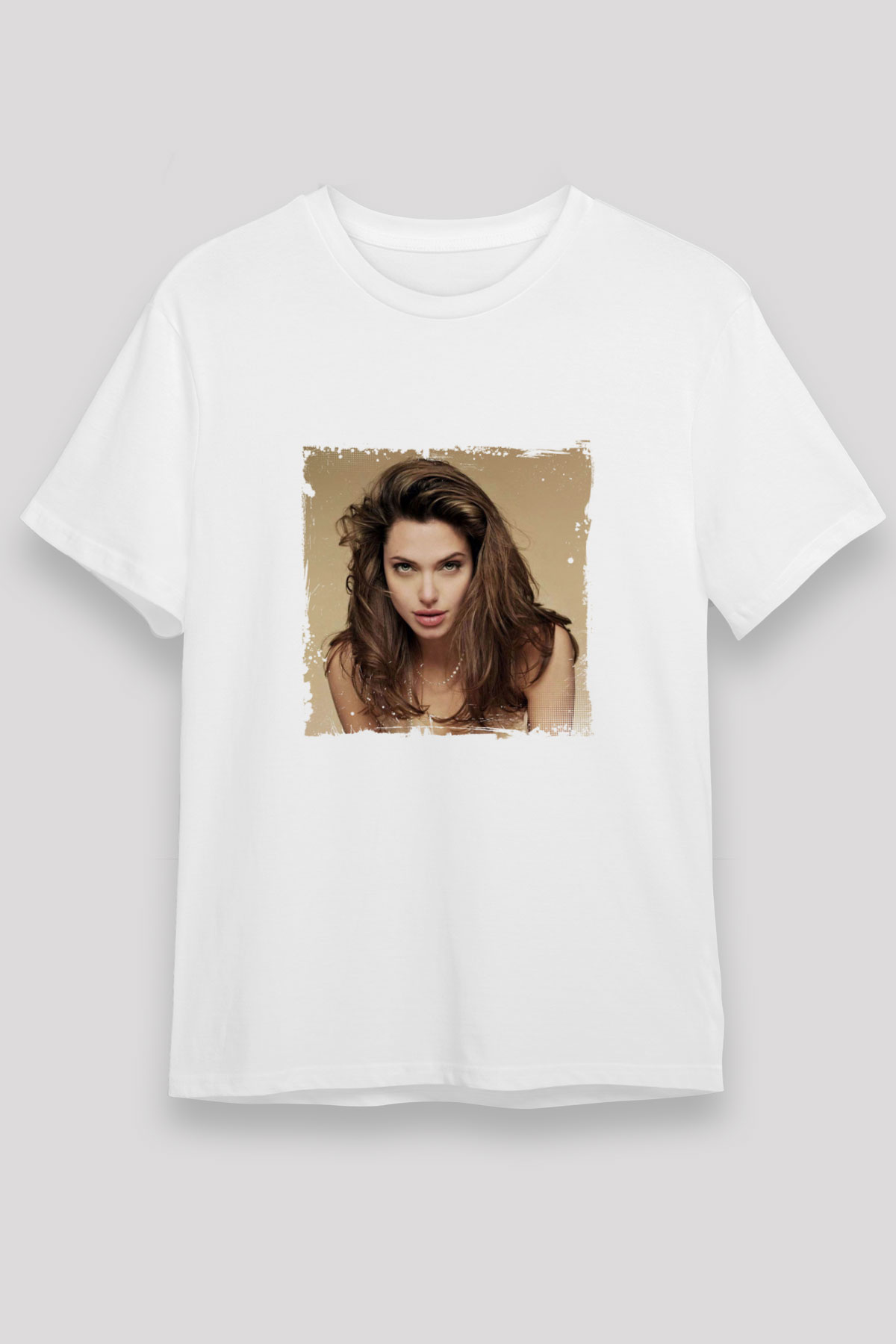 Angelina Jolie Unisex Baskılı Beyaz Tişört