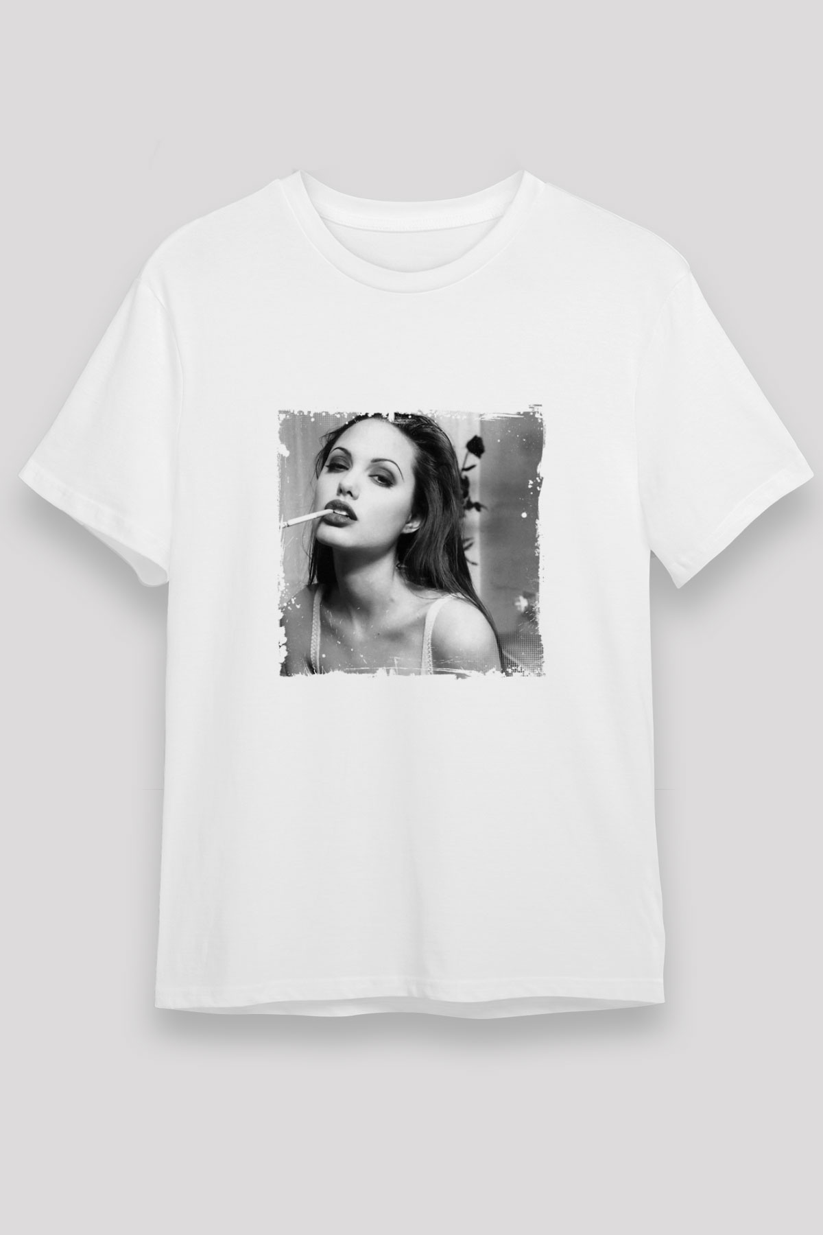 Angelina Jolie Unisex Baskılı Beyaz Tişört