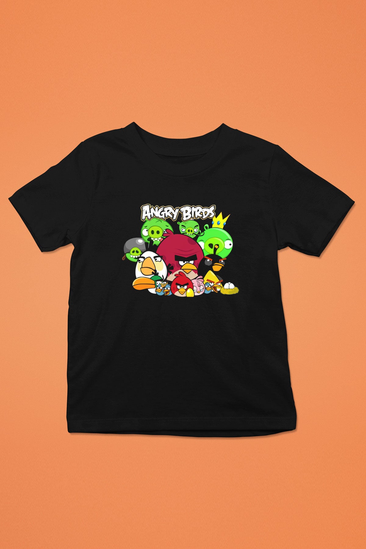 Angry Birds Baskılı Siyah Unisex Çocuk Tişört
