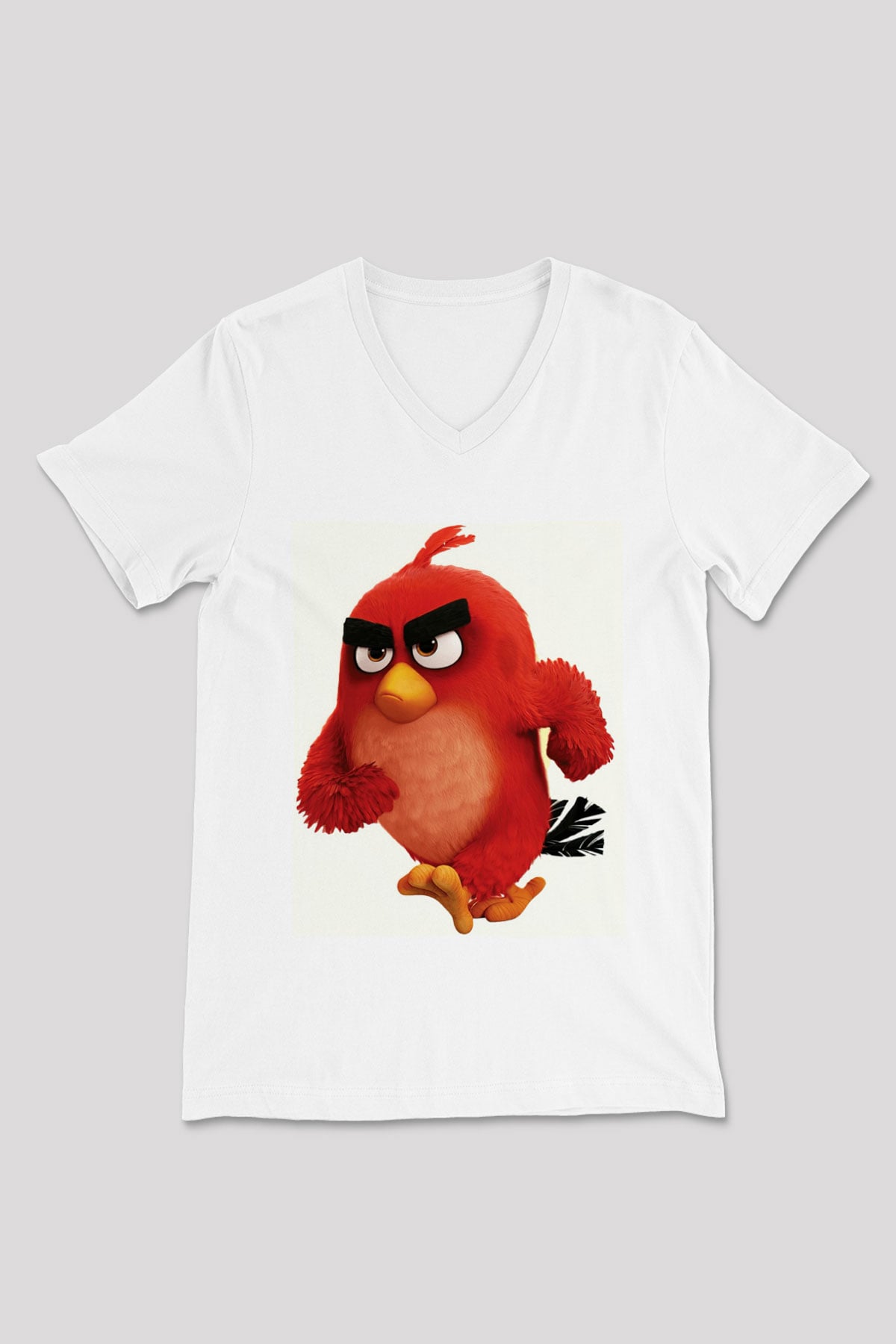 Angry Birds Beyaz Unisex V Yaka Tişört T-Shirt