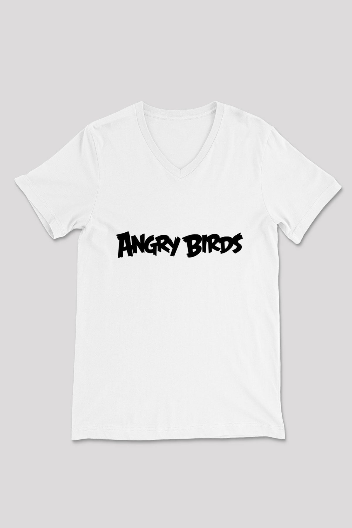 Angry Birds Beyaz Unisex V Yaka Tişört T-Shirt