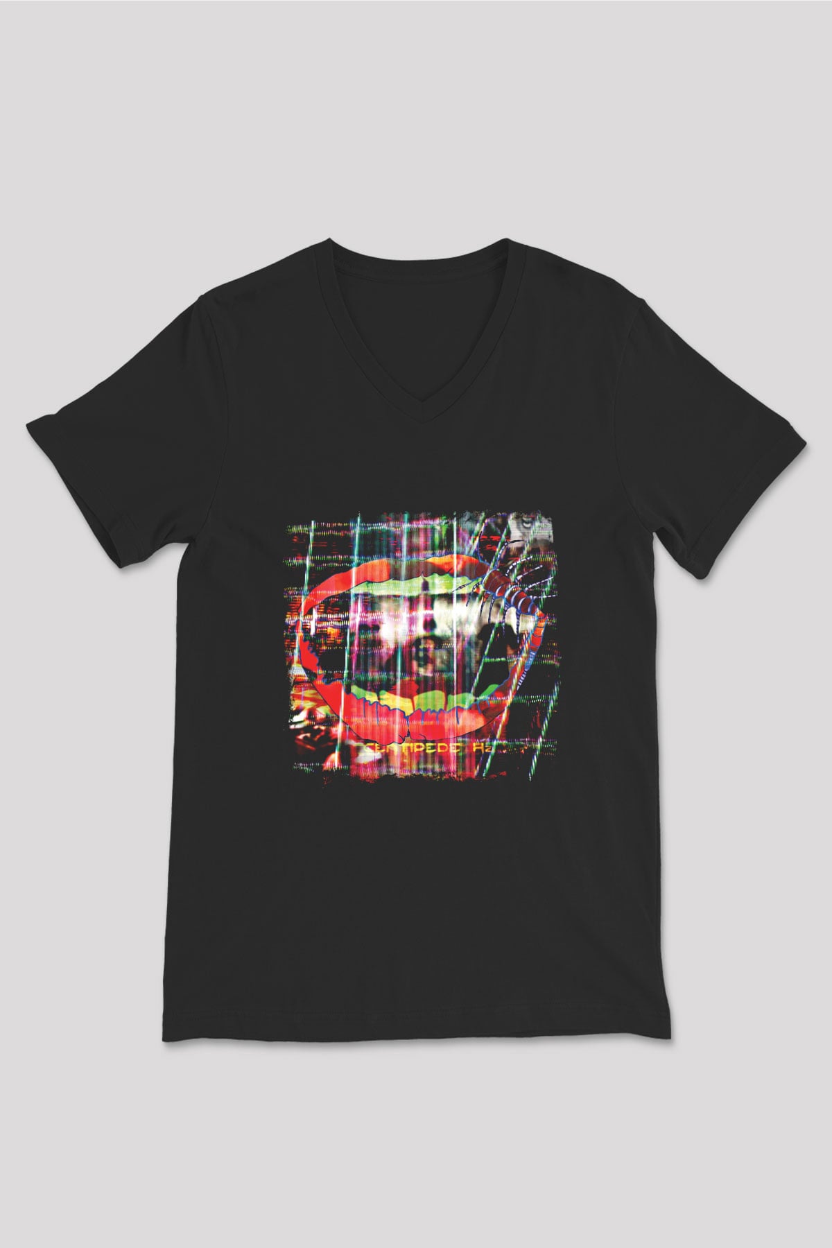 Animal Collective Baskılı Unisex Siyah V Yaka Tişört