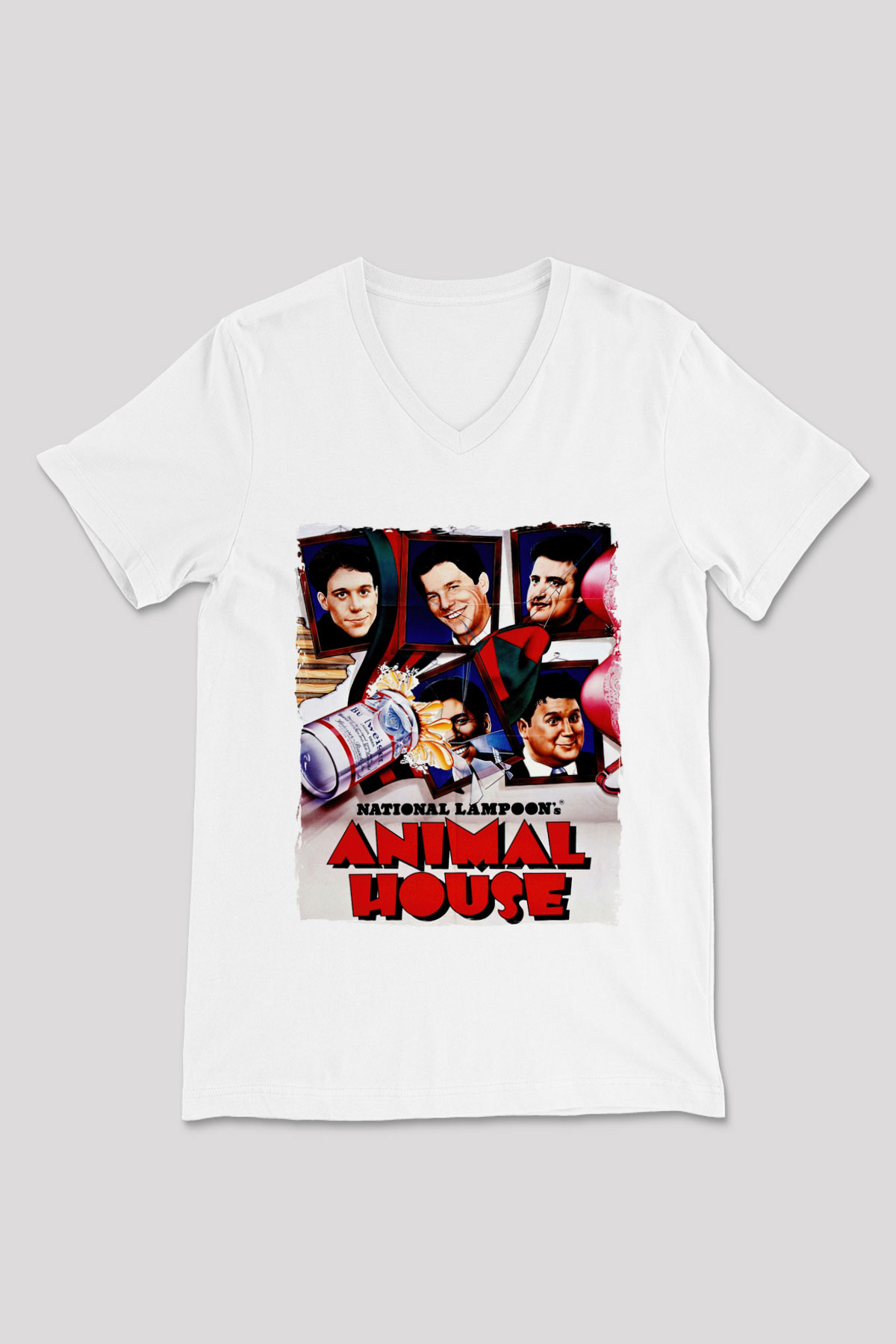 Animal House Beyaz Unisex  V Yaka Tişört