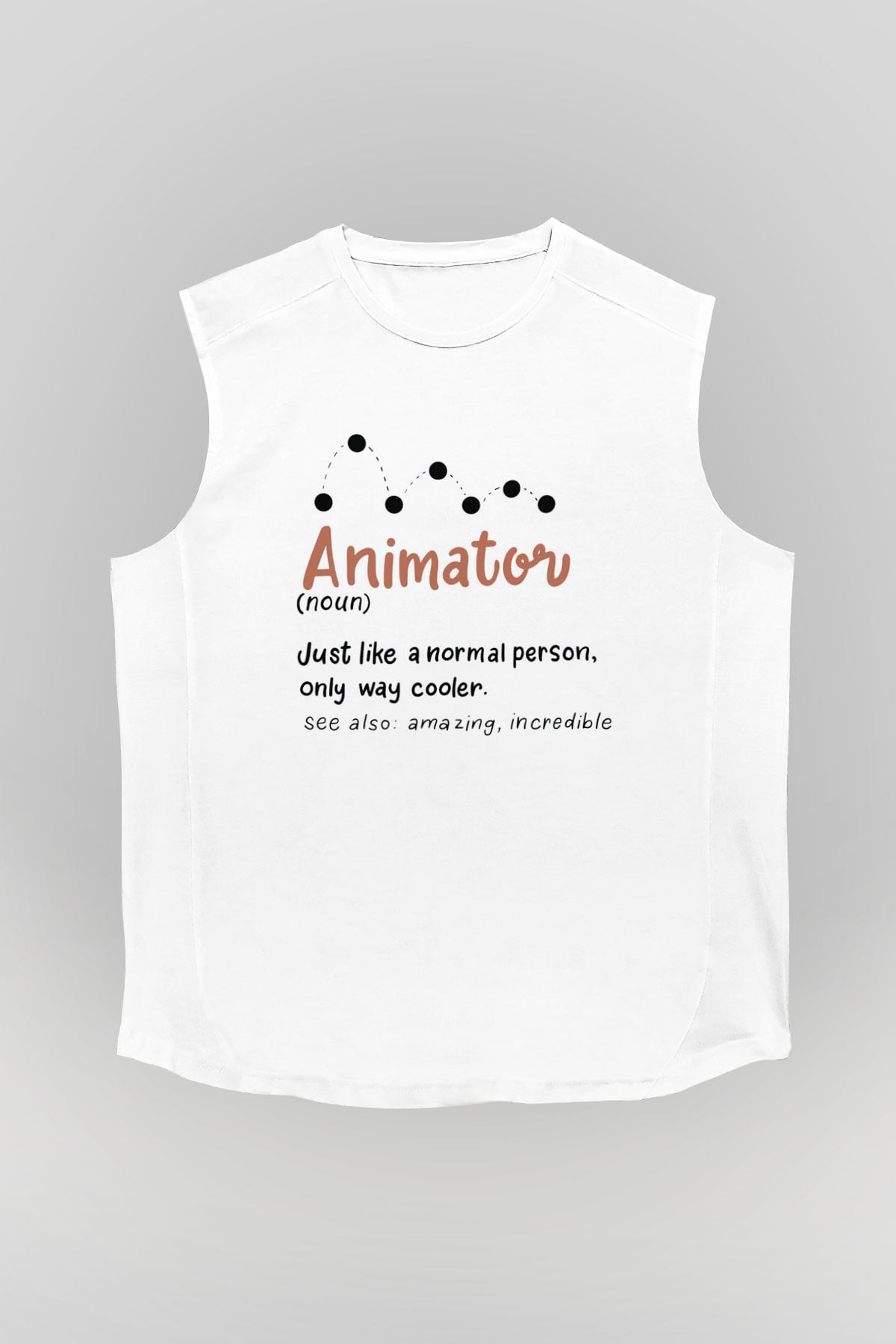 Animatör Beyaz Unisex Kolsuz Tişört