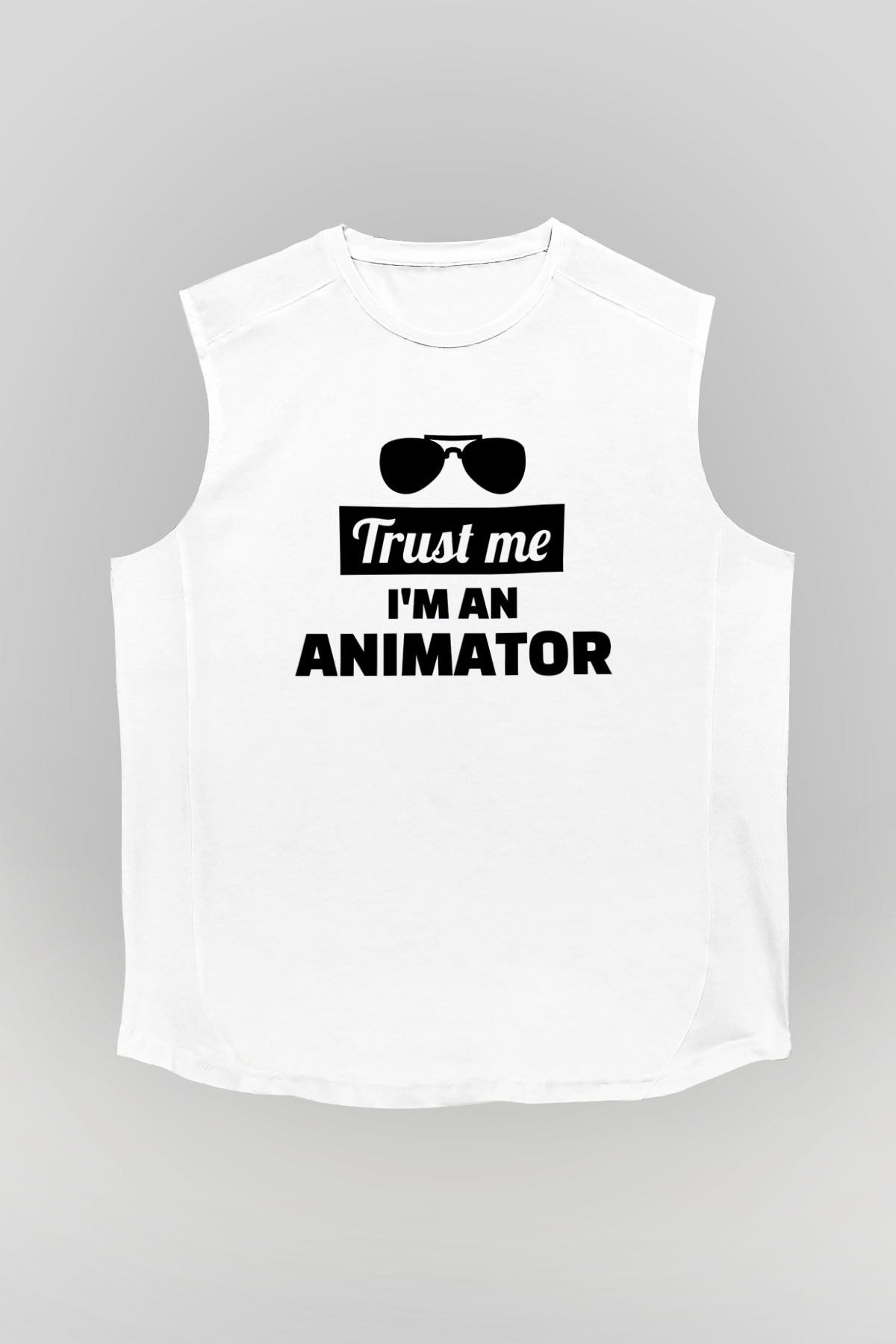 Animatör Beyaz Unisex Kolsuz Tişört