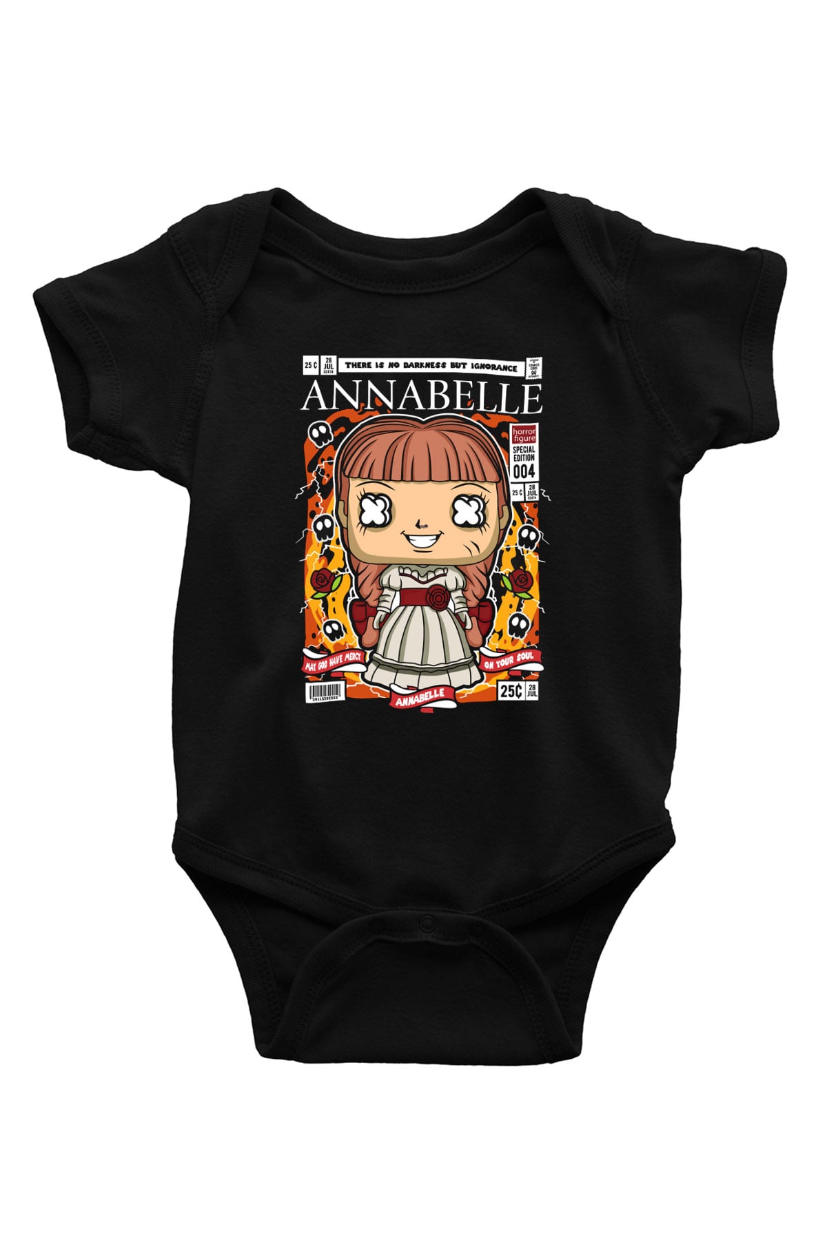 Annabelle Baskılı Unisex Siyah Bebek Body - Zıbın