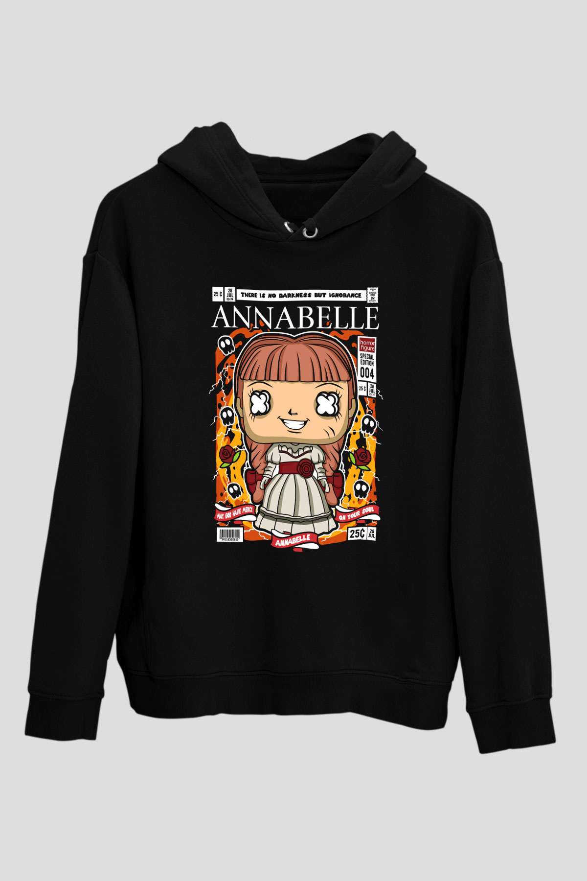 Annabelle Baskılı Unisex Siyah Hoodie