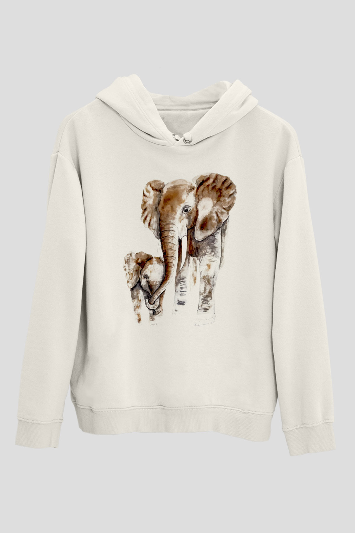 Anne Fil ve YavrusuBeyaz  Unisex Hoodie
