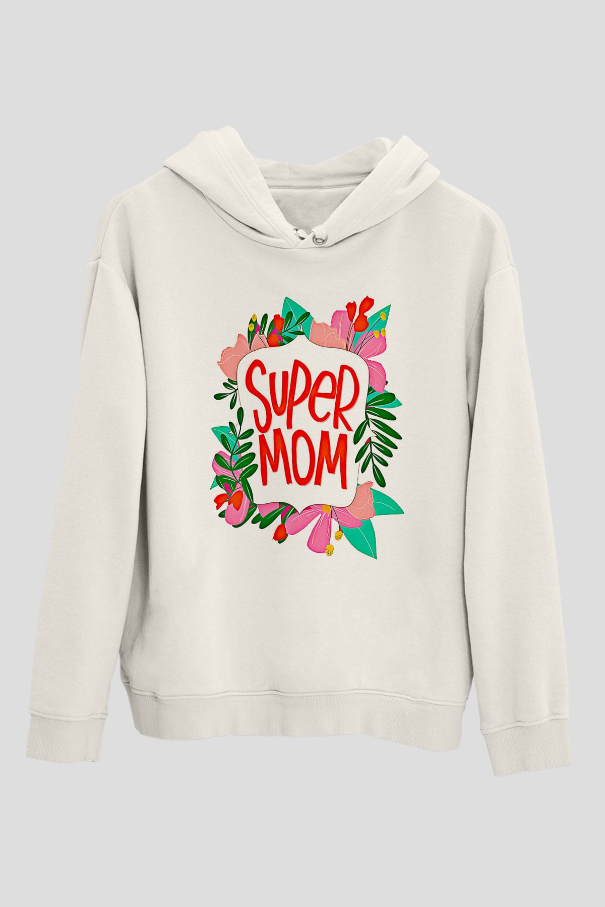 Anneler Günü Baskılı Beyaz Unisex Hoodie