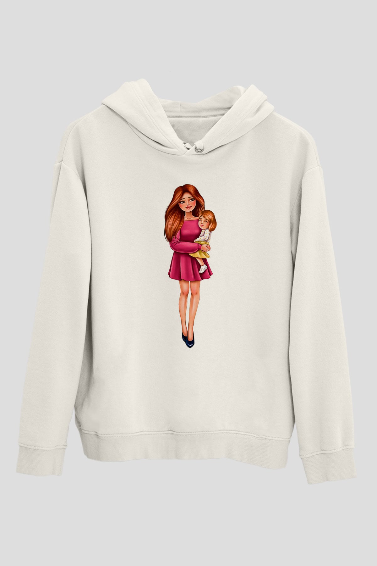 Anneler Günü Baskılı Beyaz Unisex Hoodie