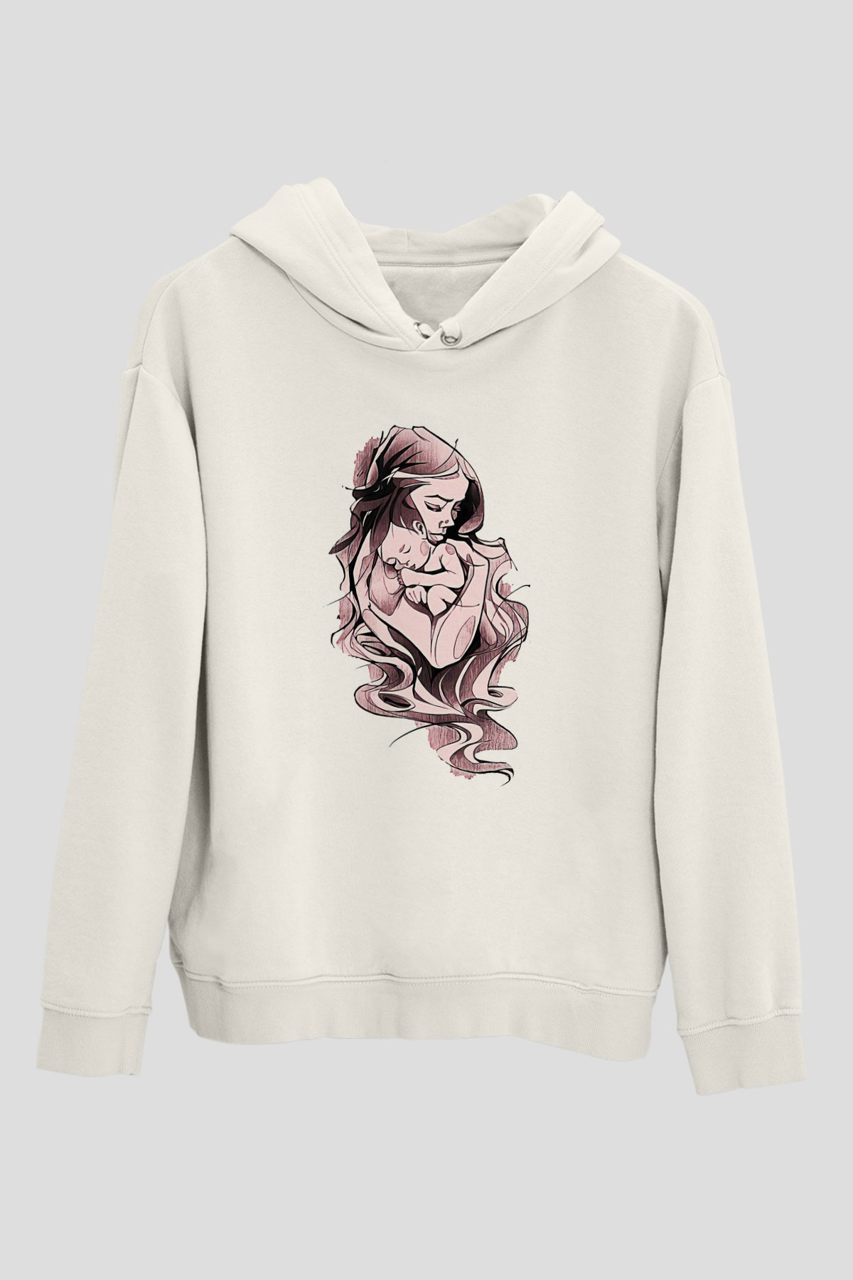 Anneler Günü Baskılı Beyaz Unisex Hoodie