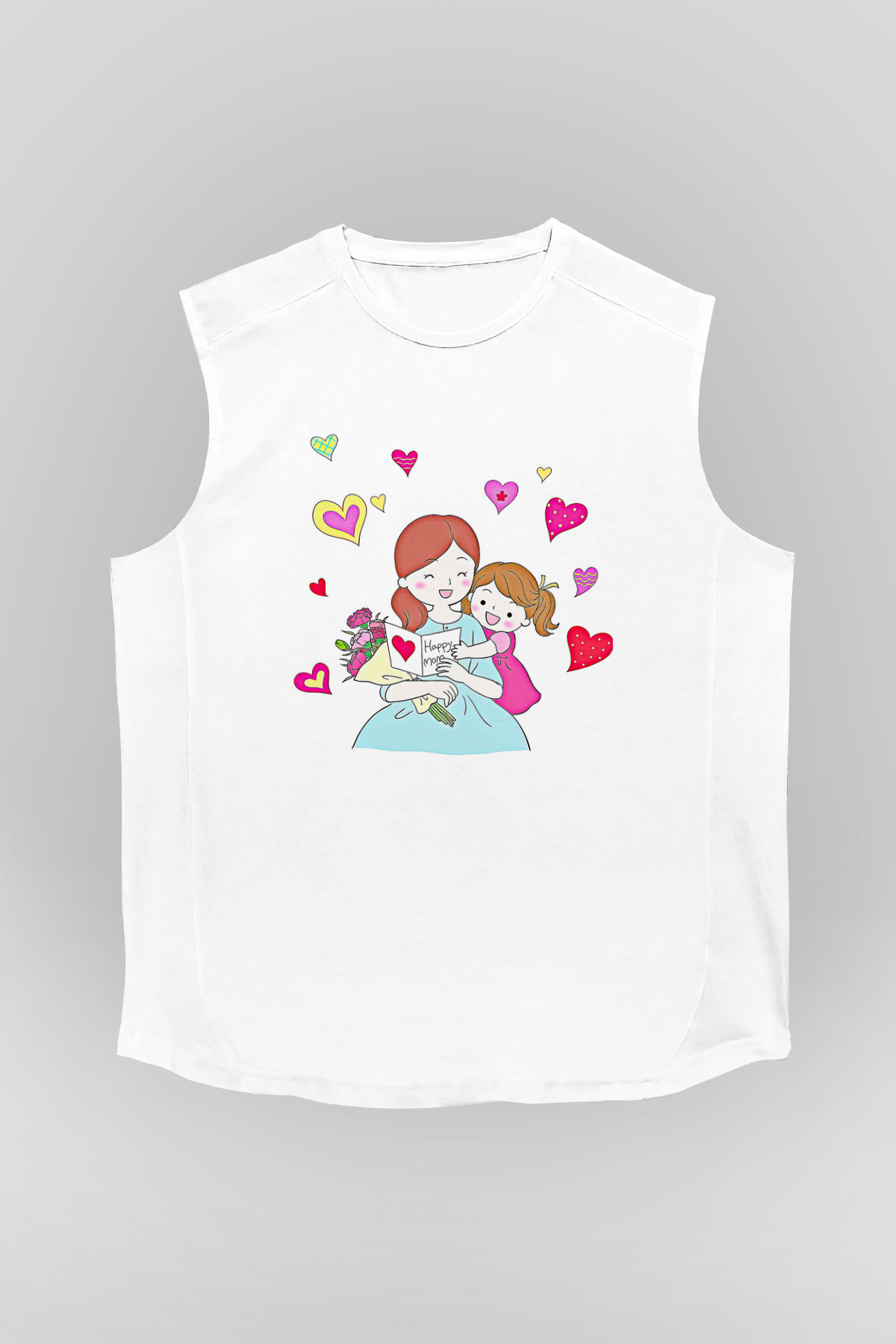 Anneler Günü Baskılı Beyaz Unisex Kolsuz Tişört - Tshirt