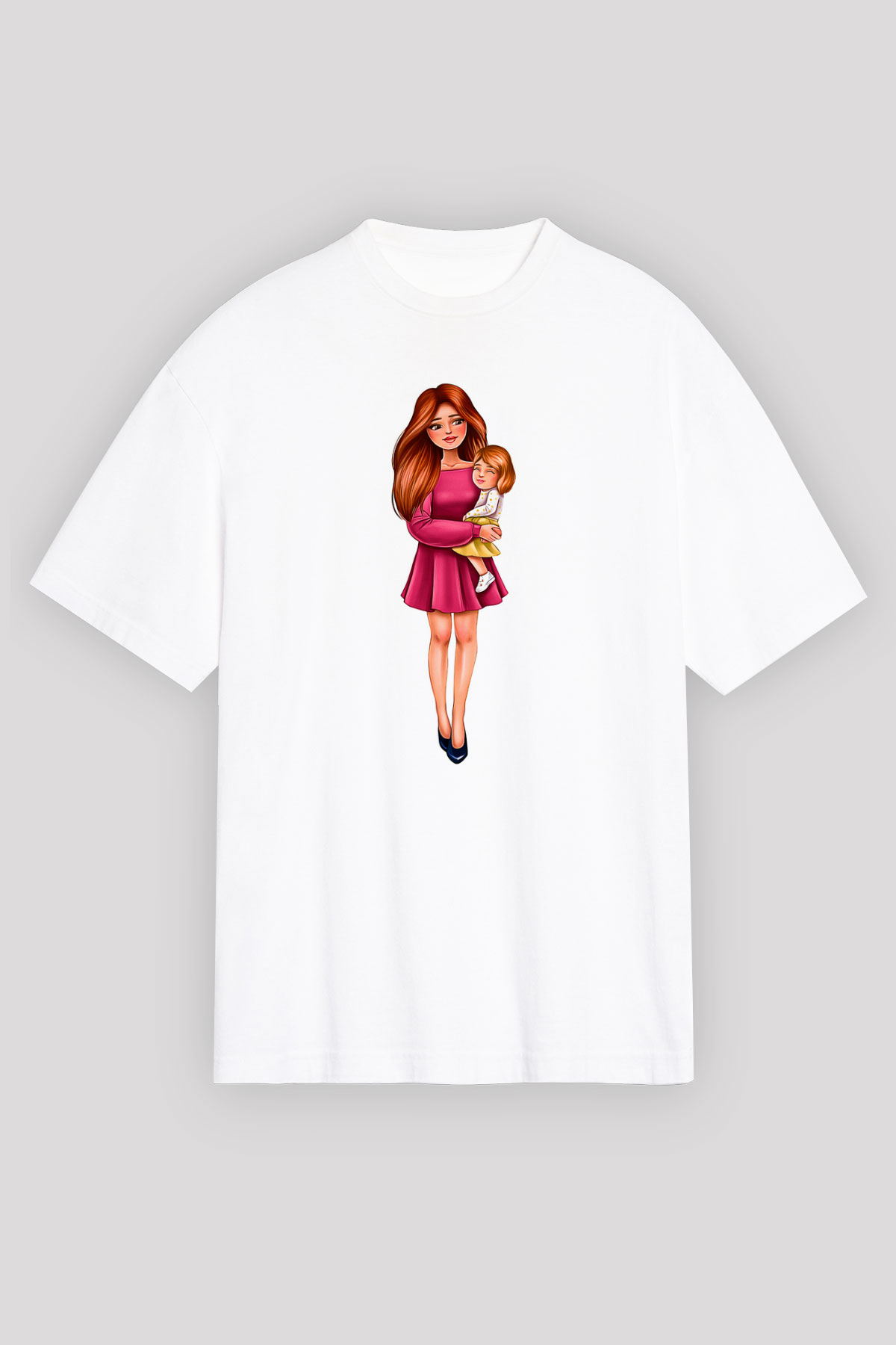 Anneler Günü Baskılı Beyaz Unisex Oversize Tişört - Tshirt