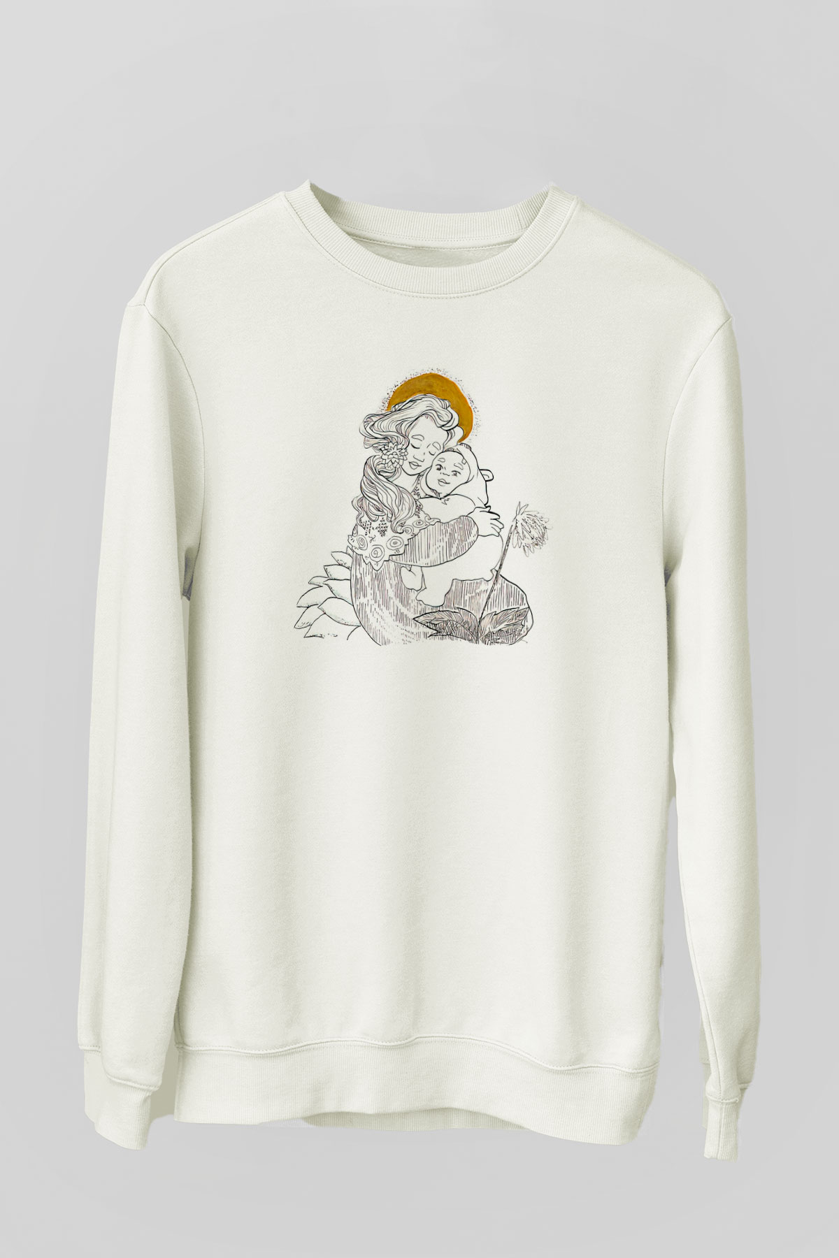 Anneler Günü Baskılı Beyaz Unisex Sweatshirt