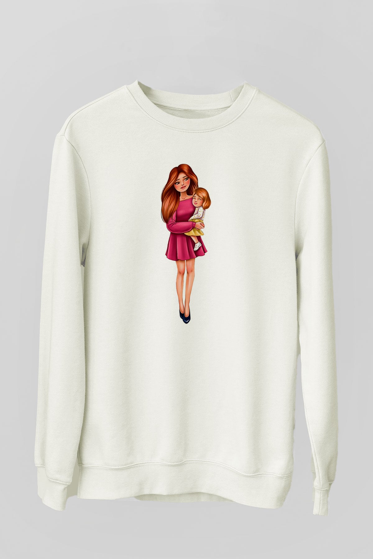 Anneler Günü Baskılı Beyaz Unisex Sweatshirt