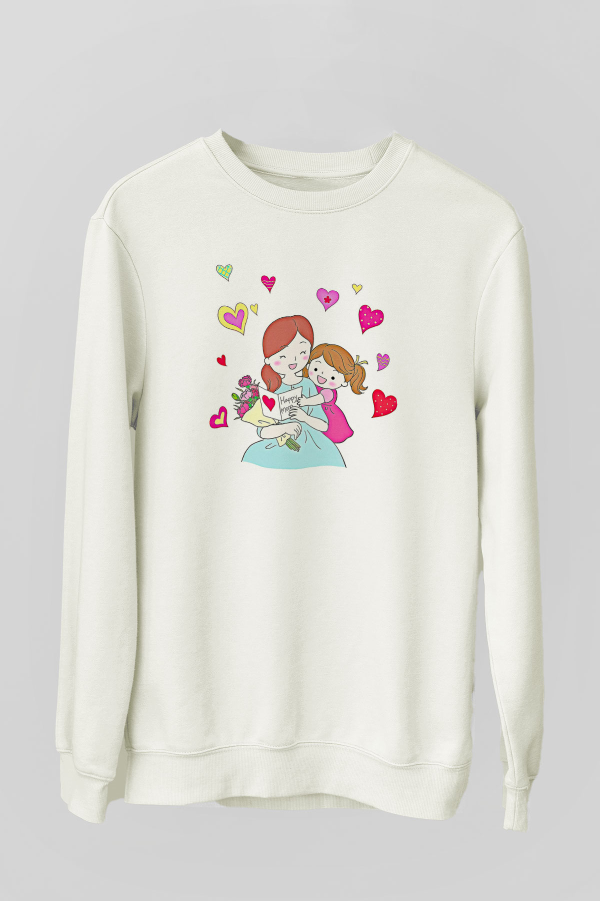 Anneler Günü Baskılı Beyaz Unisex Sweatshirt