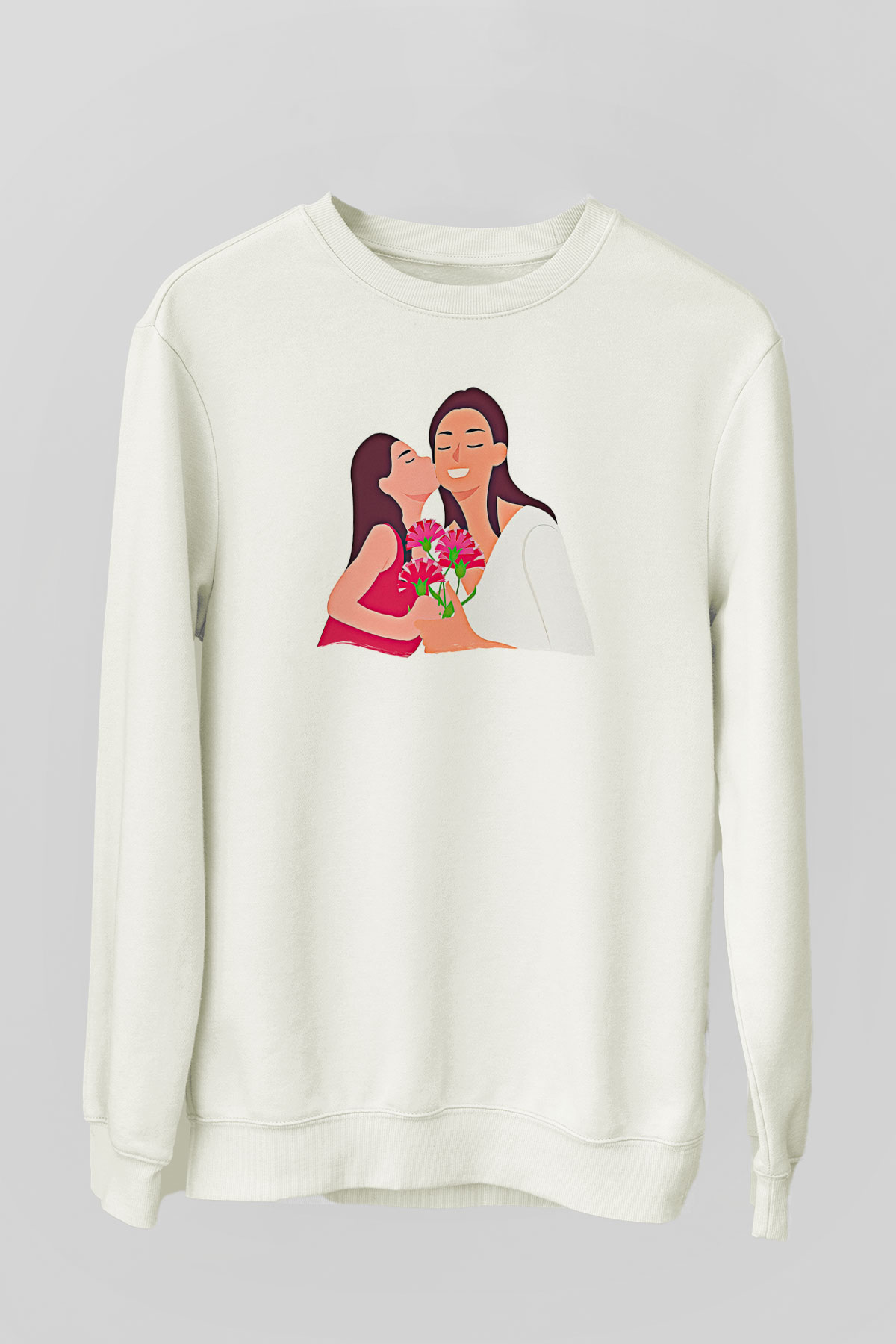 Anneler Günü Baskılı Beyaz Unisex Sweatshirt