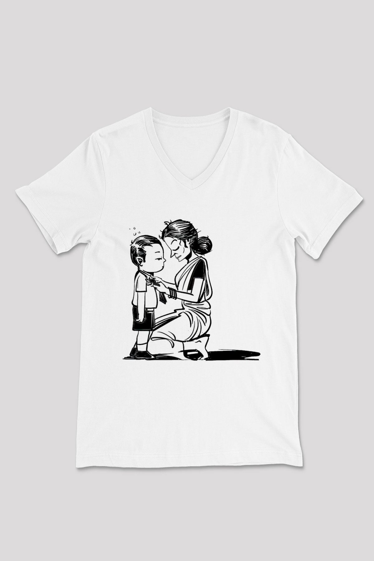 Anneler Günü Baskılı Beyaz Unisex V Yaka Tişört - Tshirt