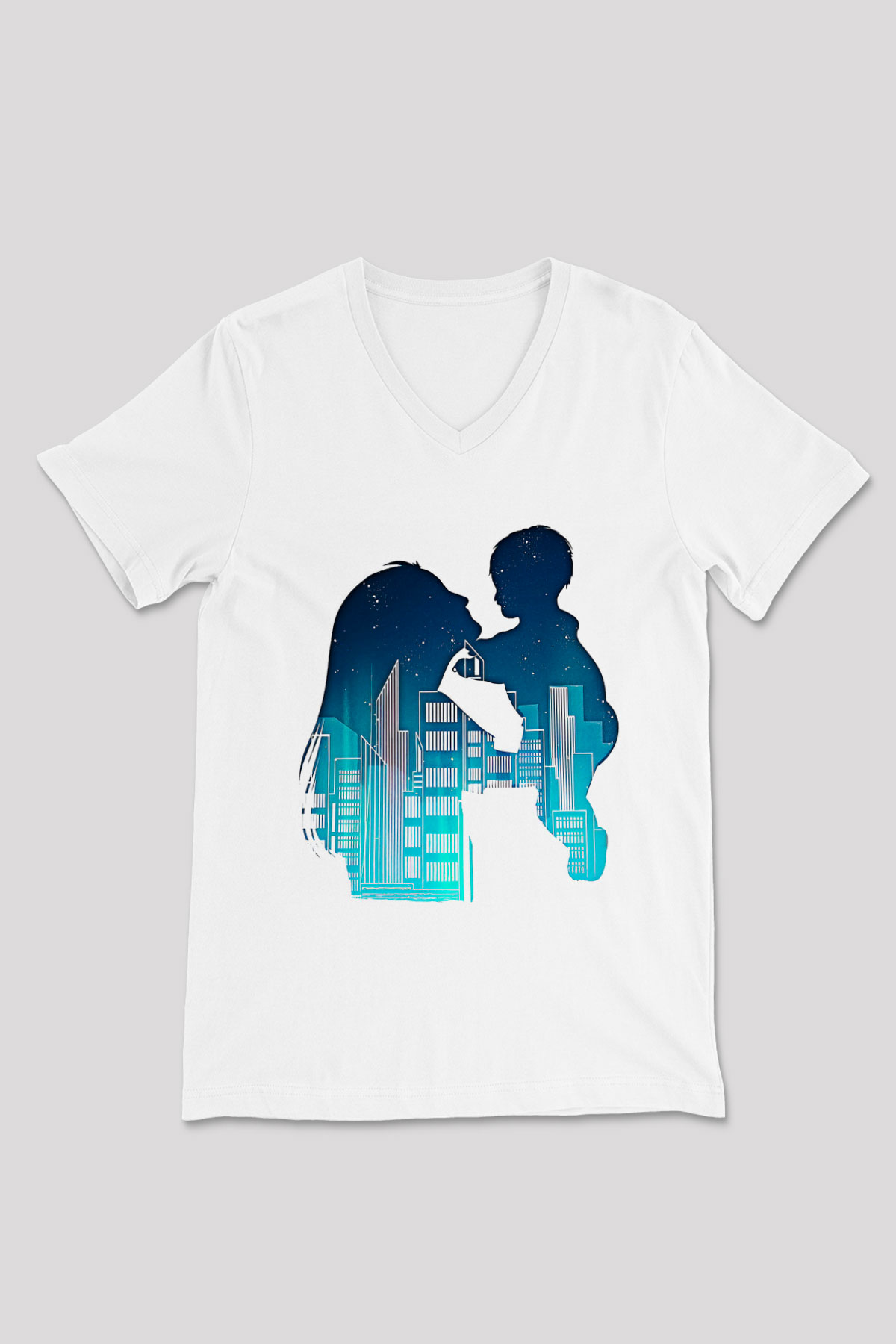 Anneler Günü Baskılı Beyaz Unisex V Yaka Tişört - Tshirt
