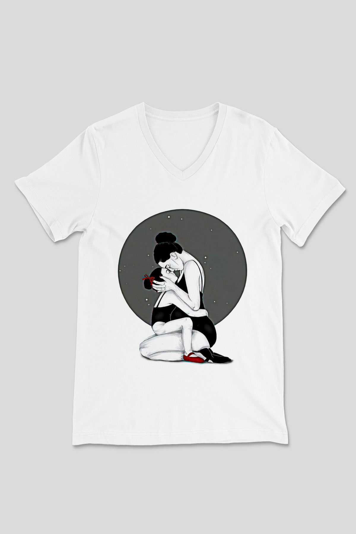 Anneler Günü Baskılı Beyaz Unisex V Yaka Tişört - Tshirt