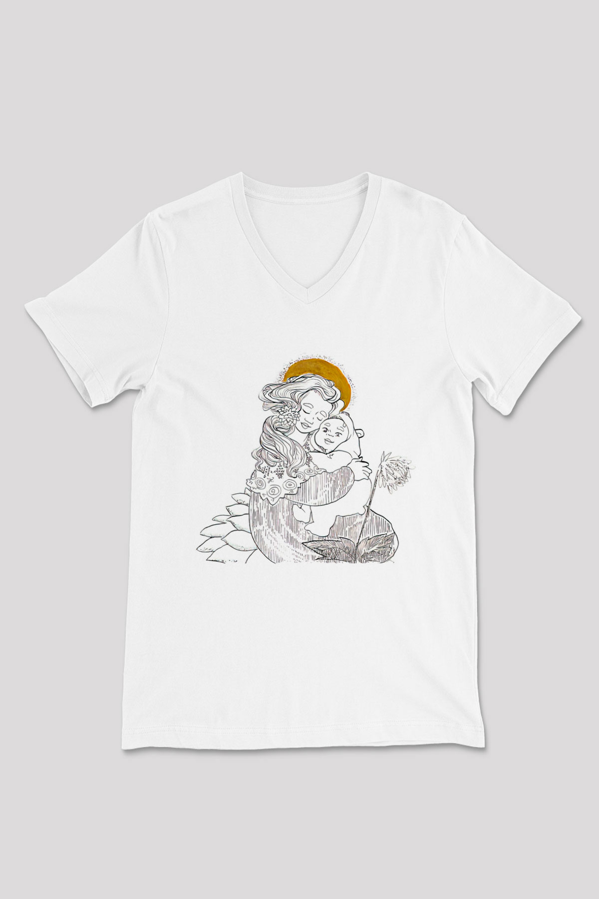 Anneler Günü Baskılı Beyaz Unisex V Yaka Tişört - Tshirt