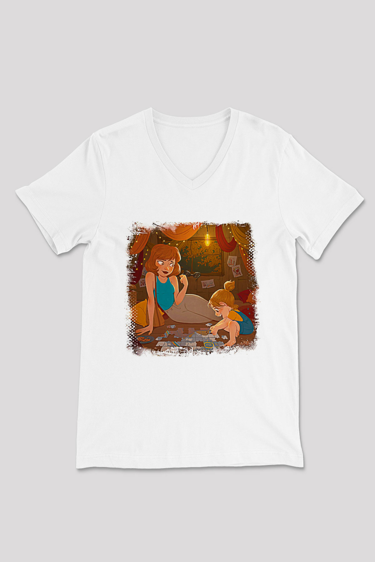 Anneler Günü Baskılı Beyaz Unisex V Yaka Tişört - Tshirt