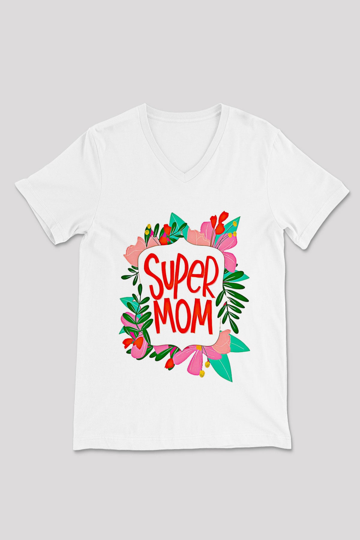 Anneler Günü Baskılı Beyaz Unisex V Yaka Tişört - Tshirt
