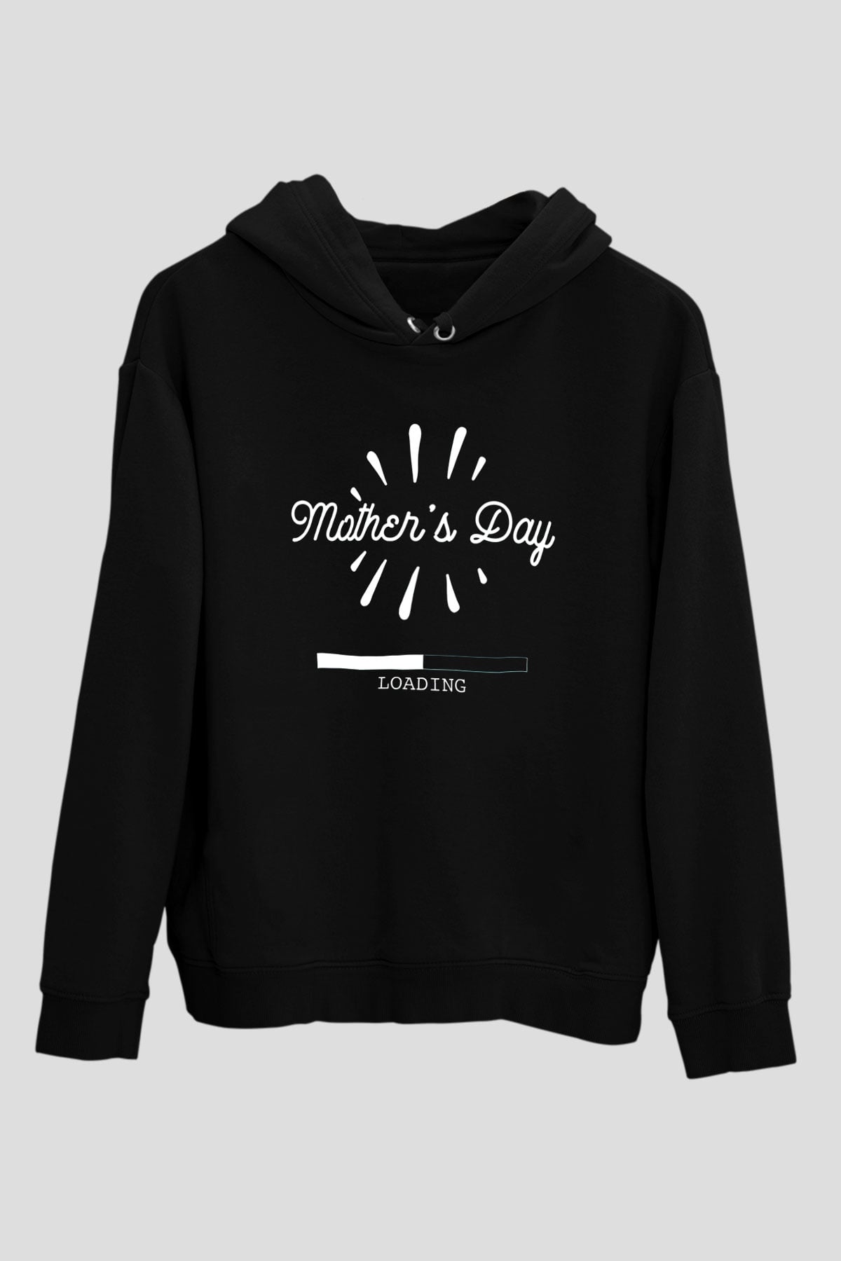 Anneler Günü Baskılı Unisex Siyah Hoodie