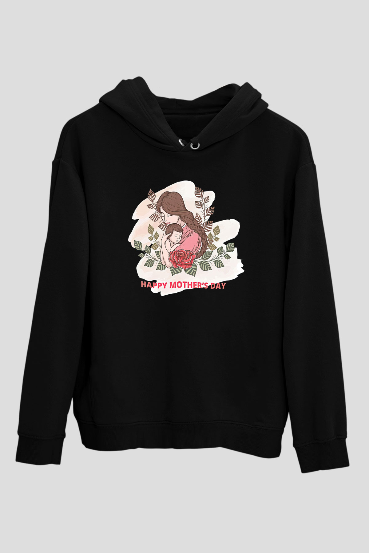 Anneler Günü Baskılı Unisex Siyah Hoodie