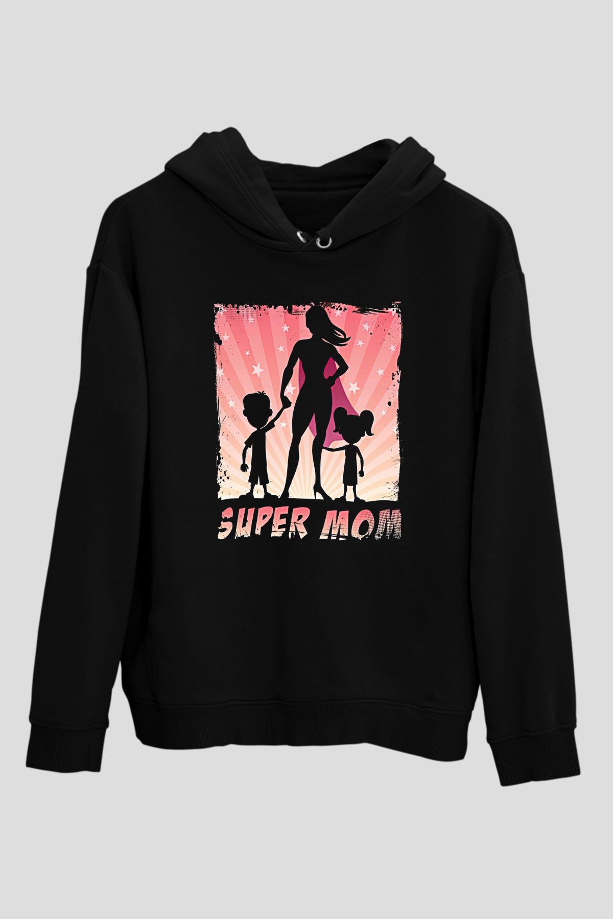 Anneler Günü Baskılı Unisex Siyah Hoodie
