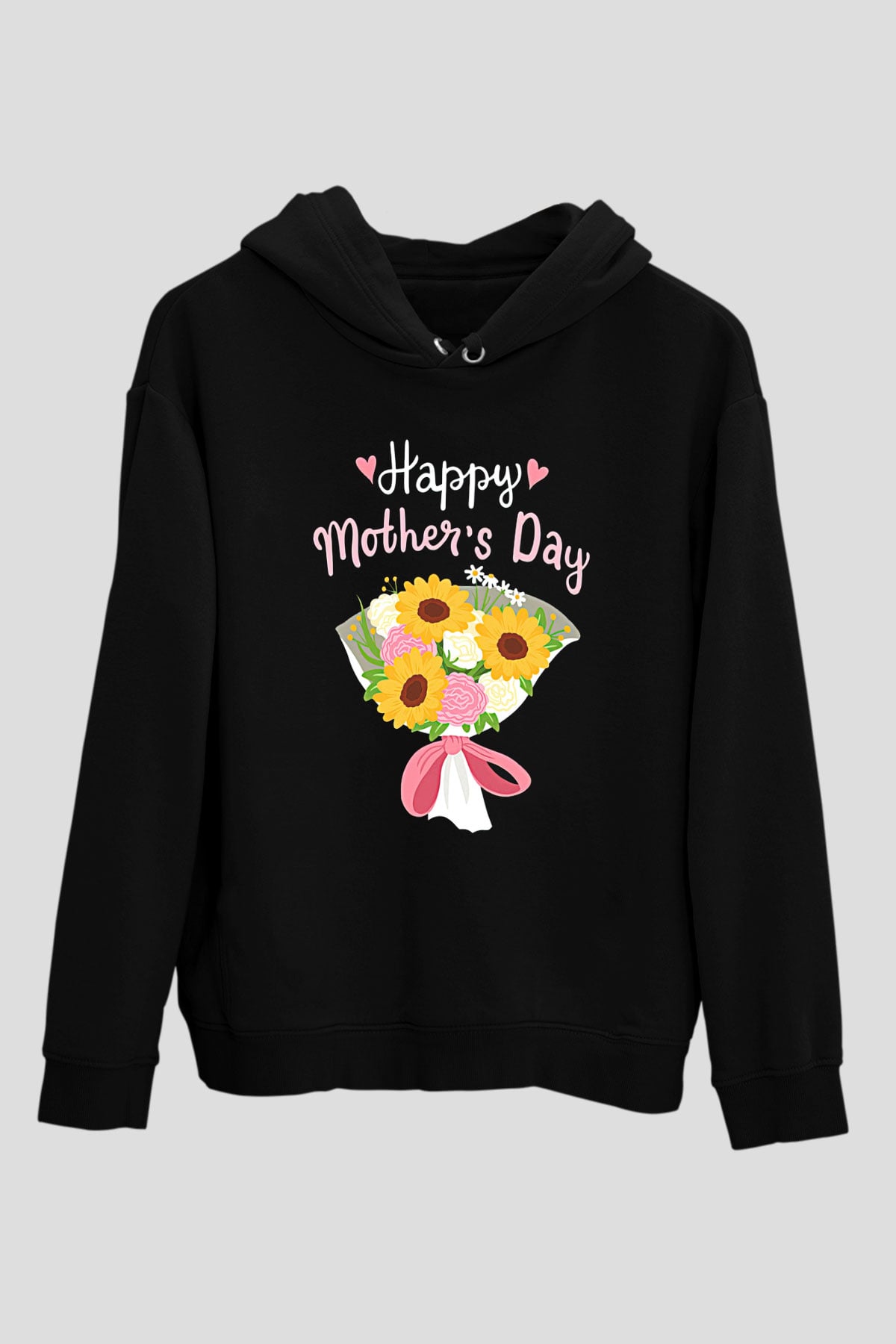 Anneler Günü Baskılı Unisex Siyah Hoodie