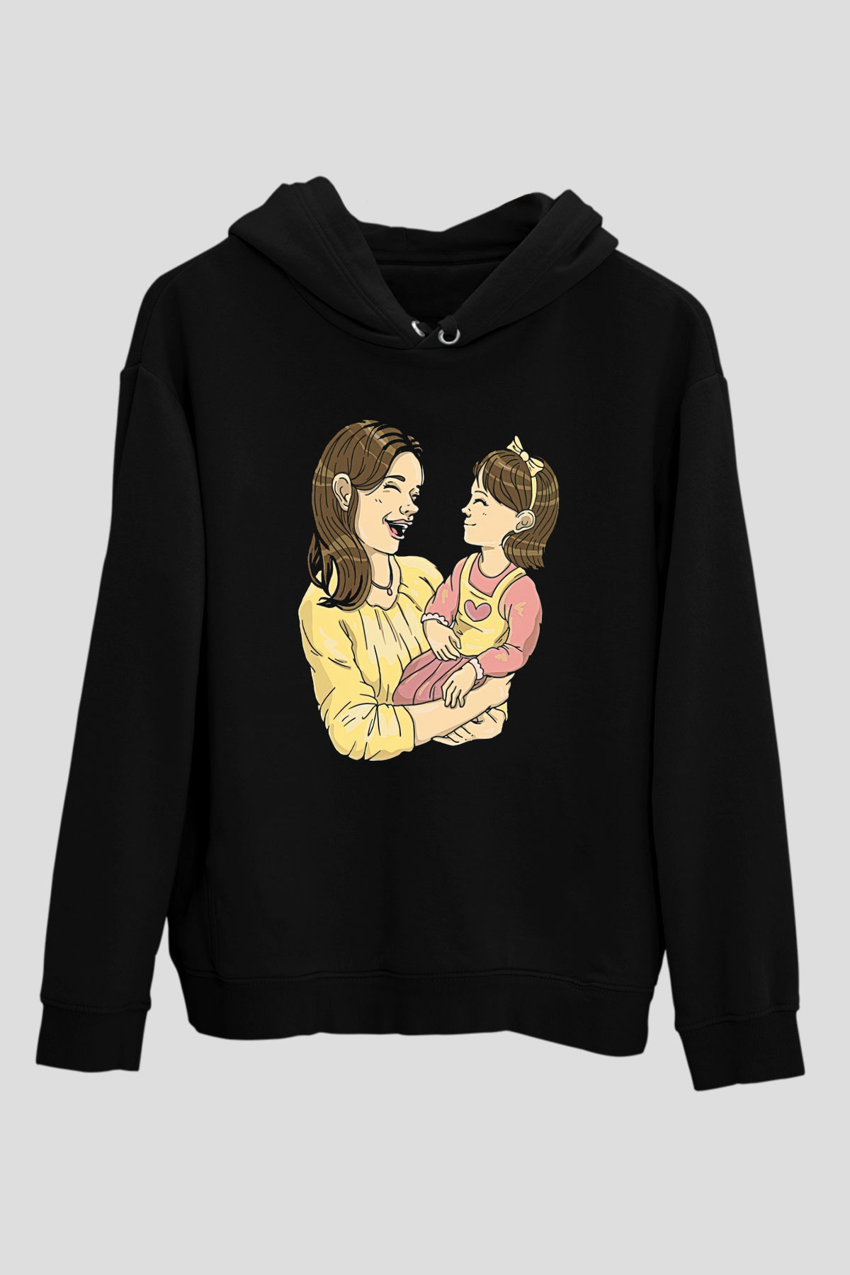 Anneler Günü Baskılı Unisex Siyah Hoodie
