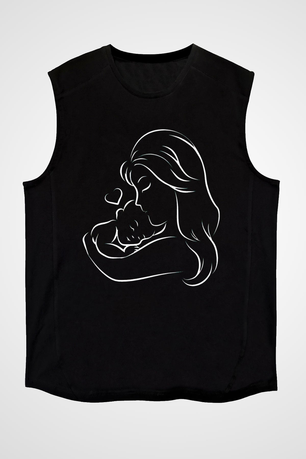 Anneler Günü Baskılı Unisex Siyah Kolsuz Tişört - Tshirt