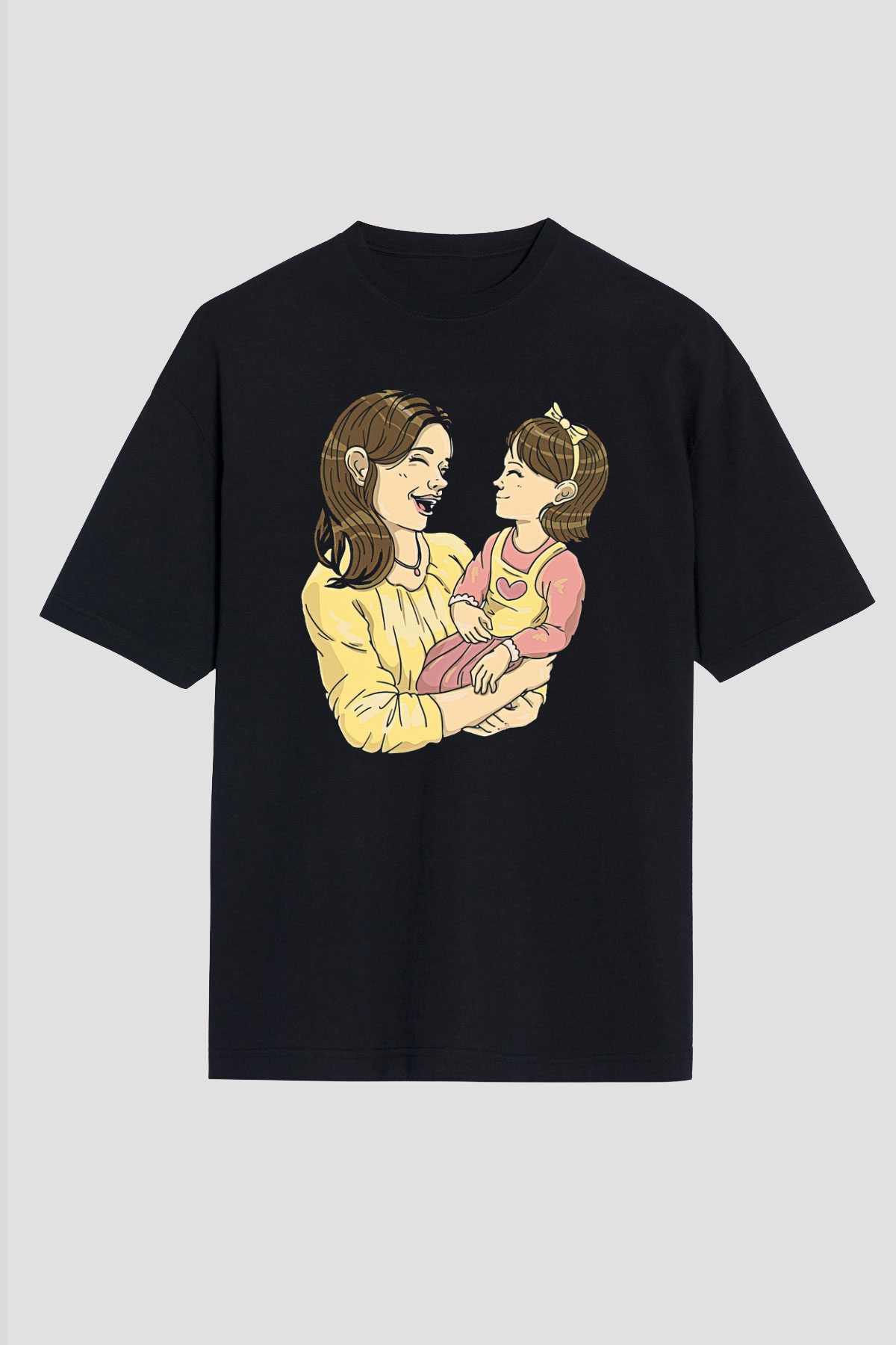 Anneler Günü Baskılı Unisex Siyah Oversize Tişört - Tshirt