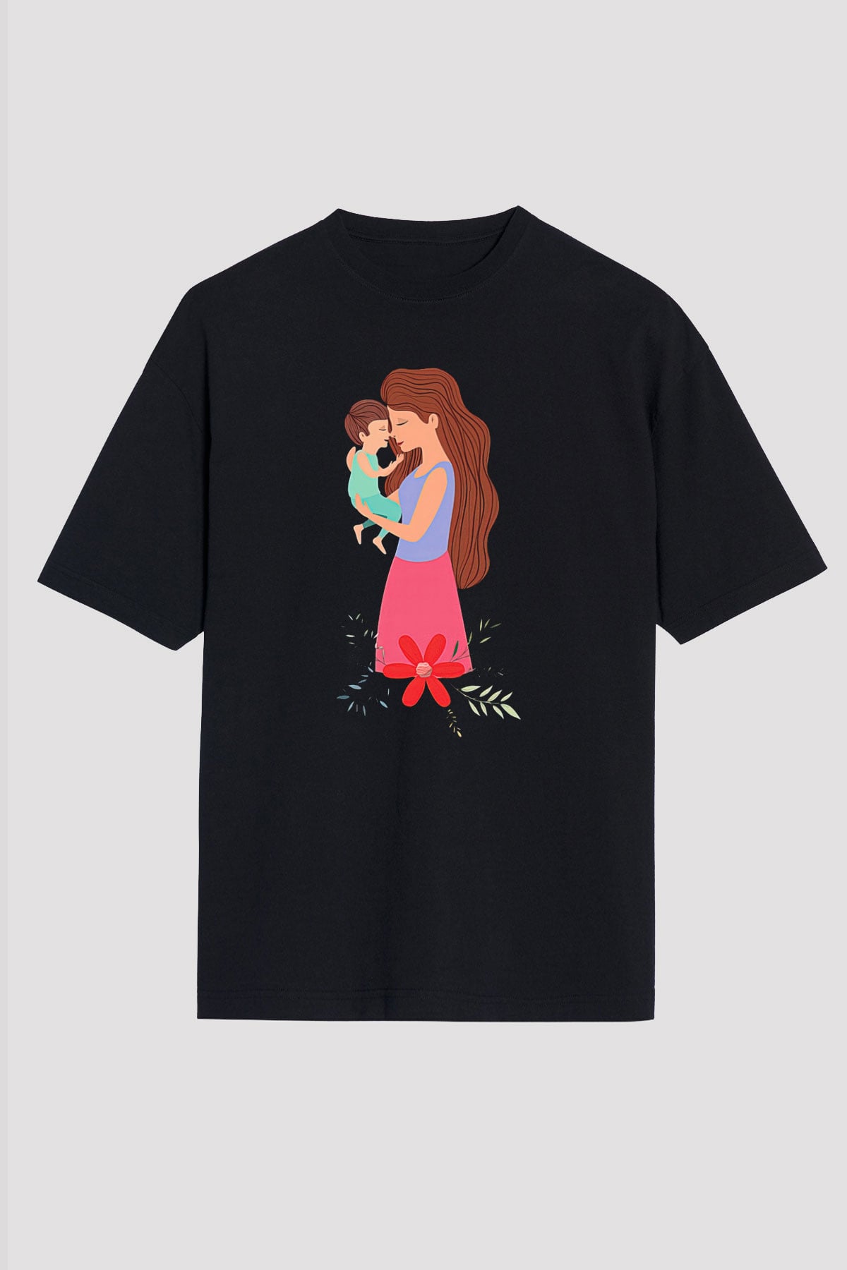 Anneler Günü Baskılı Unisex Siyah Oversize Tişört - Tshirt