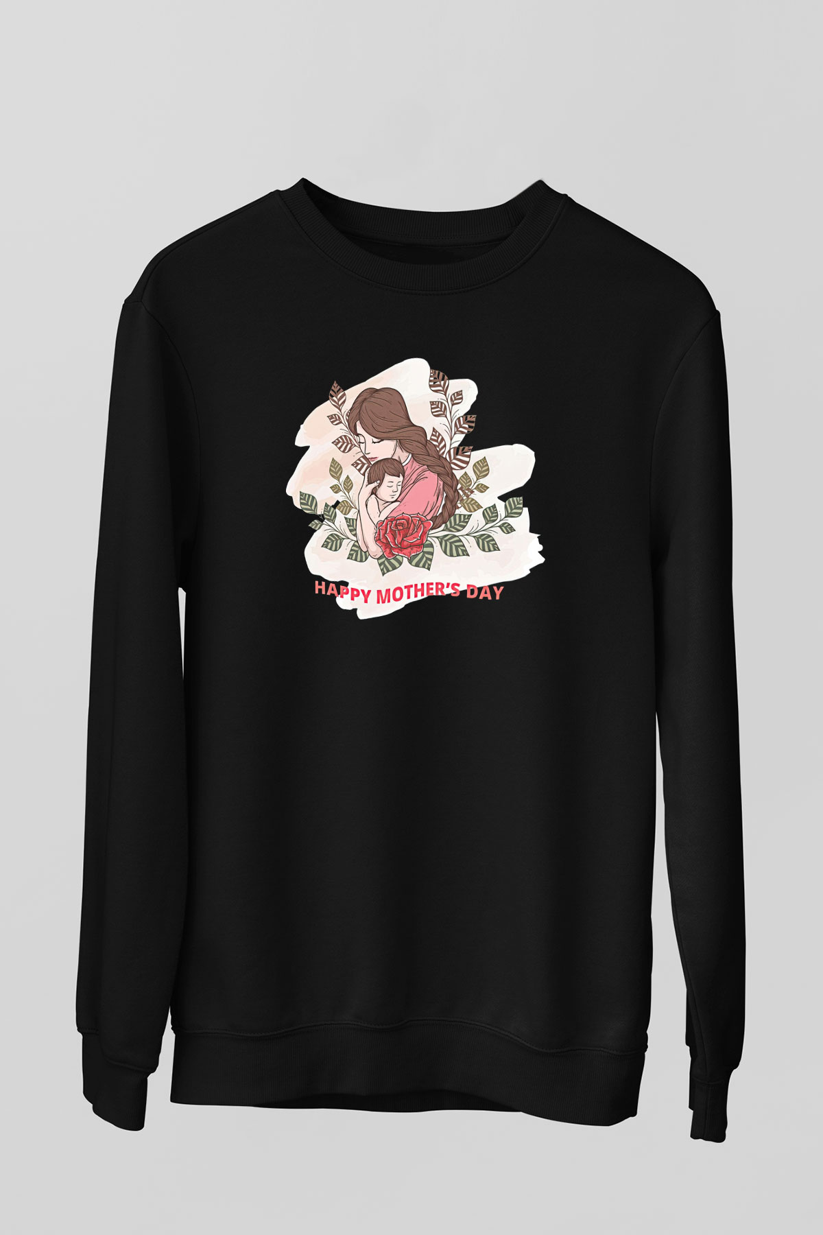 Anneler Günü Baskılı Unisex Siyah Sweatshirt